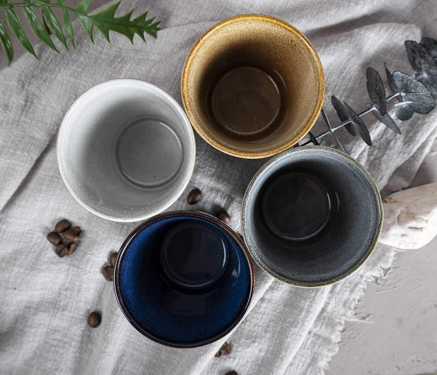 CHANGSHA HAPPY GO  Vintage Reactive Glaze Stoneware Handleless Cup Set for Modern Minimalist Lifestyle  |happygodinnerware.com