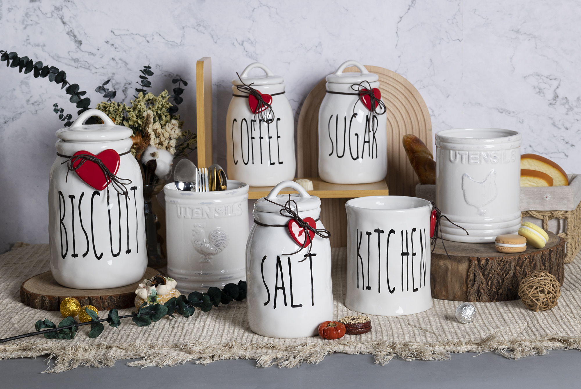 CHANGSHA HAPPY GO Vintage Embossed Ceramic Kitchen Storage Jar Set with Geometric Patterns and Bamboo Lids |happygodinnerware.com