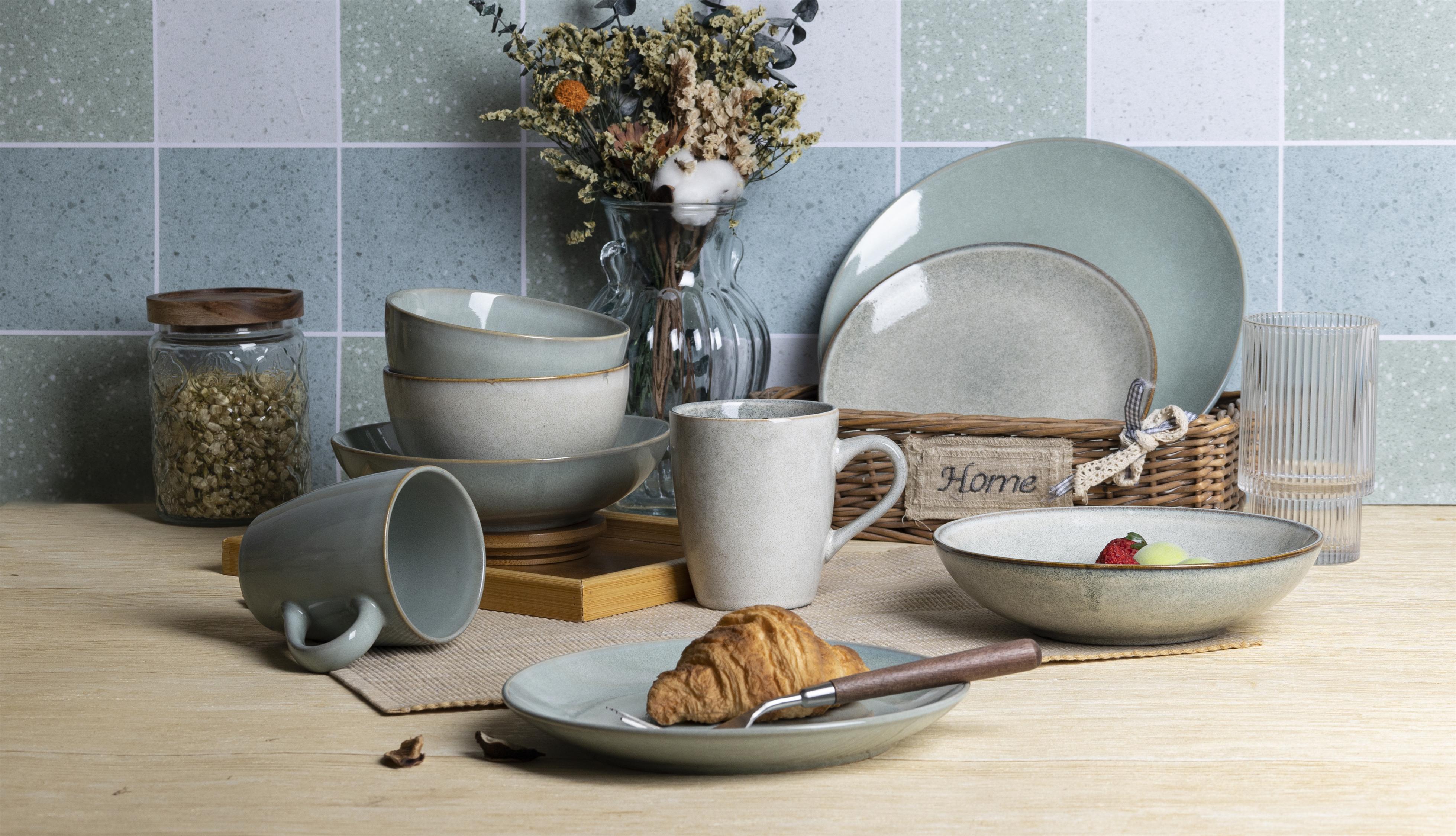 CHANGSHA HAPPY GO Soft Green Reactive Glaze Stoneware Set – Nordic Countryside Style | happygodinnerware.com