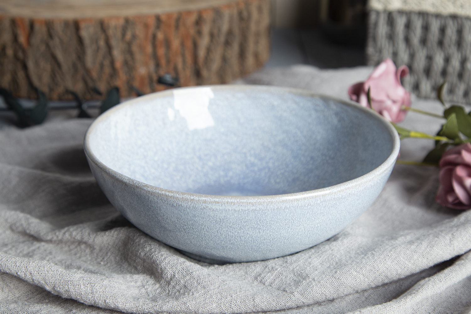 CHANGSHA HAPPY GO Misty Blue Speckle Reactive Stoneware Set |happygodinnerware.com