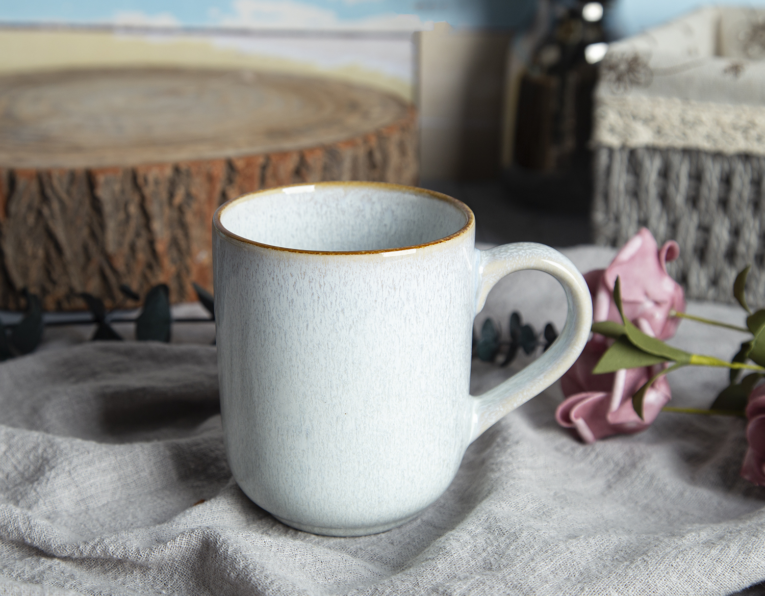 CHANGSHA HAPPY GO Smoky Grey Brown-Rim Reactive Stoneware Set |happygodinnerware.com