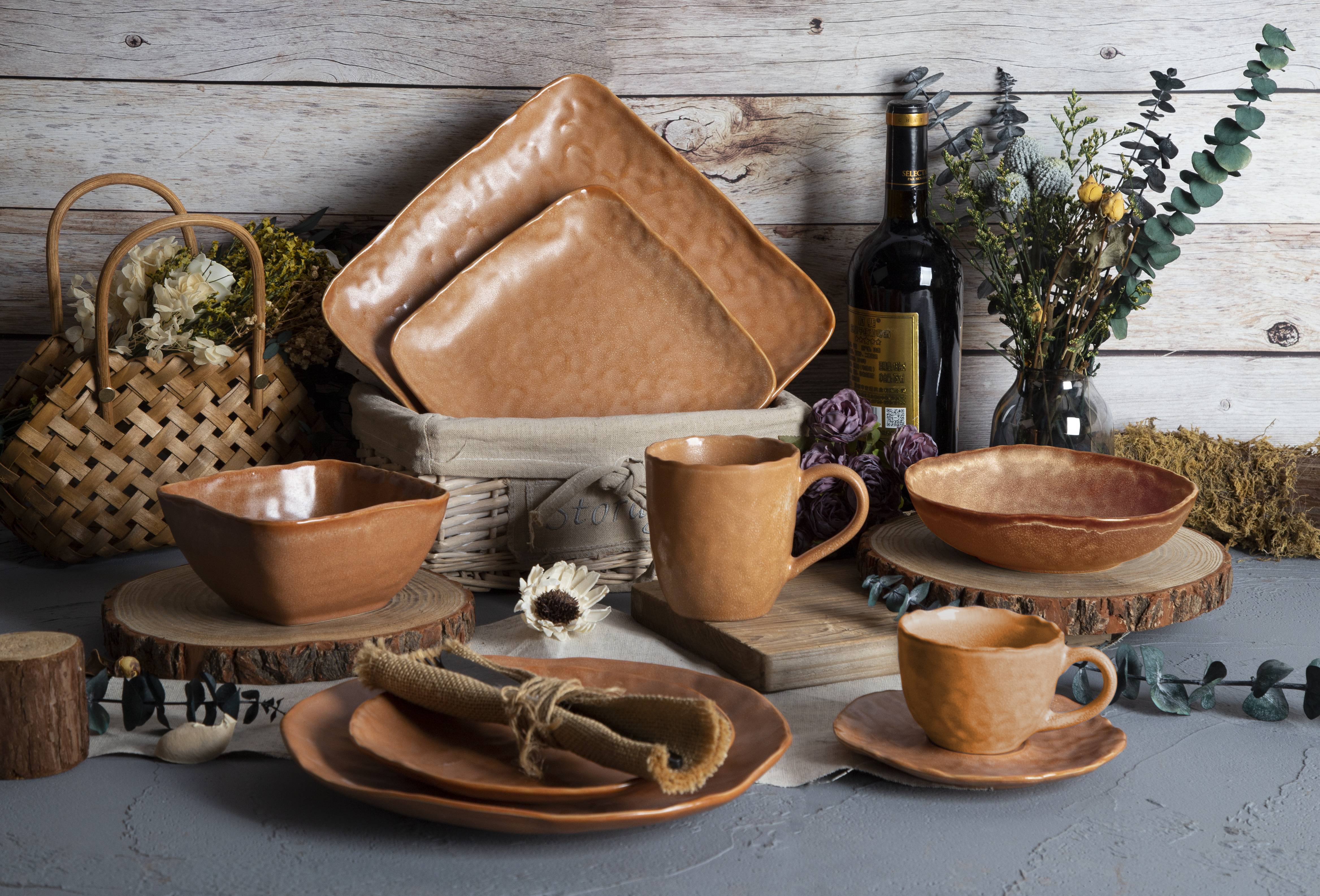 CHANGSHA HAPPY GO Embossed Amber Irregular Stoneware |happygodinnerware.com