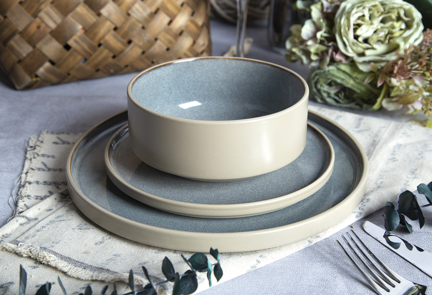 CHANGSHA HAPPY GO Stone Morandi Green & Taupe Reactive Blend |happygodinnerware.com