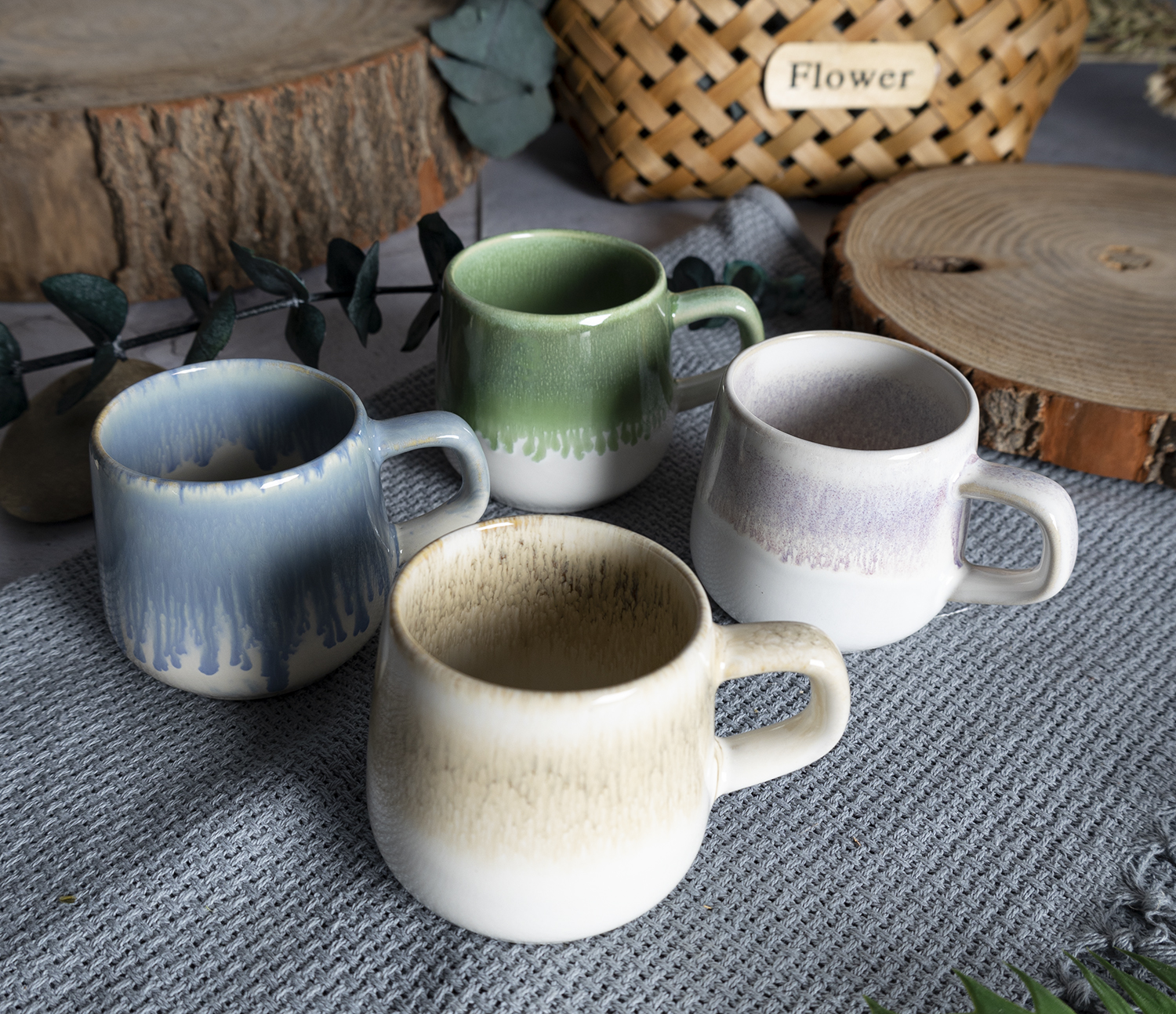 CHANGSHA HAPPY GO  Elegant Reactive Glaze Stoneware Dinnerware Set in Misty Beige and Ocean Blue with Textured Finish |Dopamine Series Ceramics  |Dopamine Series Ceramics  |happygodinnerware.com