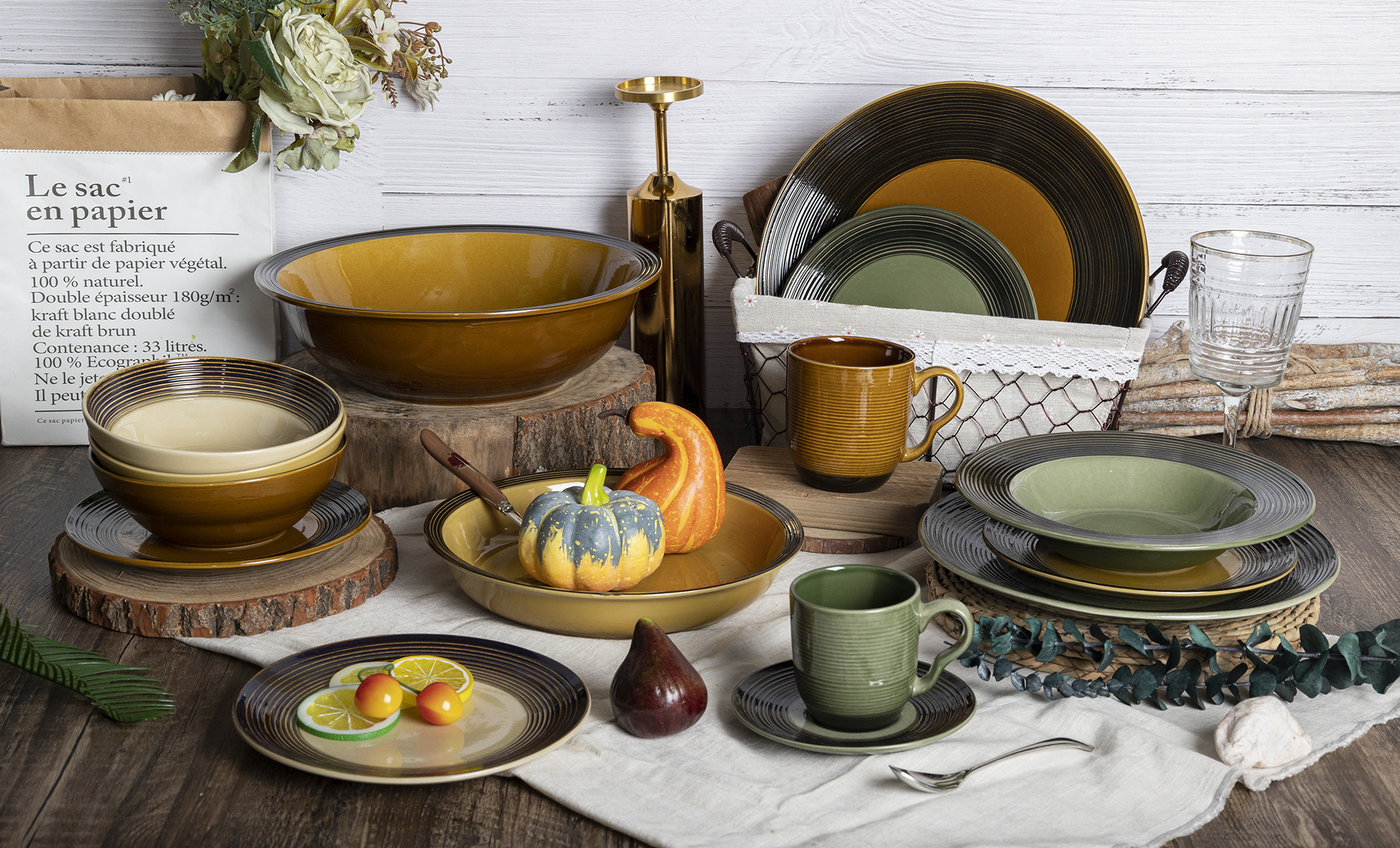 CHANGSHA HAPPY GO Vintage-Style Grayish Green Reactive Glaze Stoneware Dinnerware with Weathered Matte Finish |happygodinnerware.com