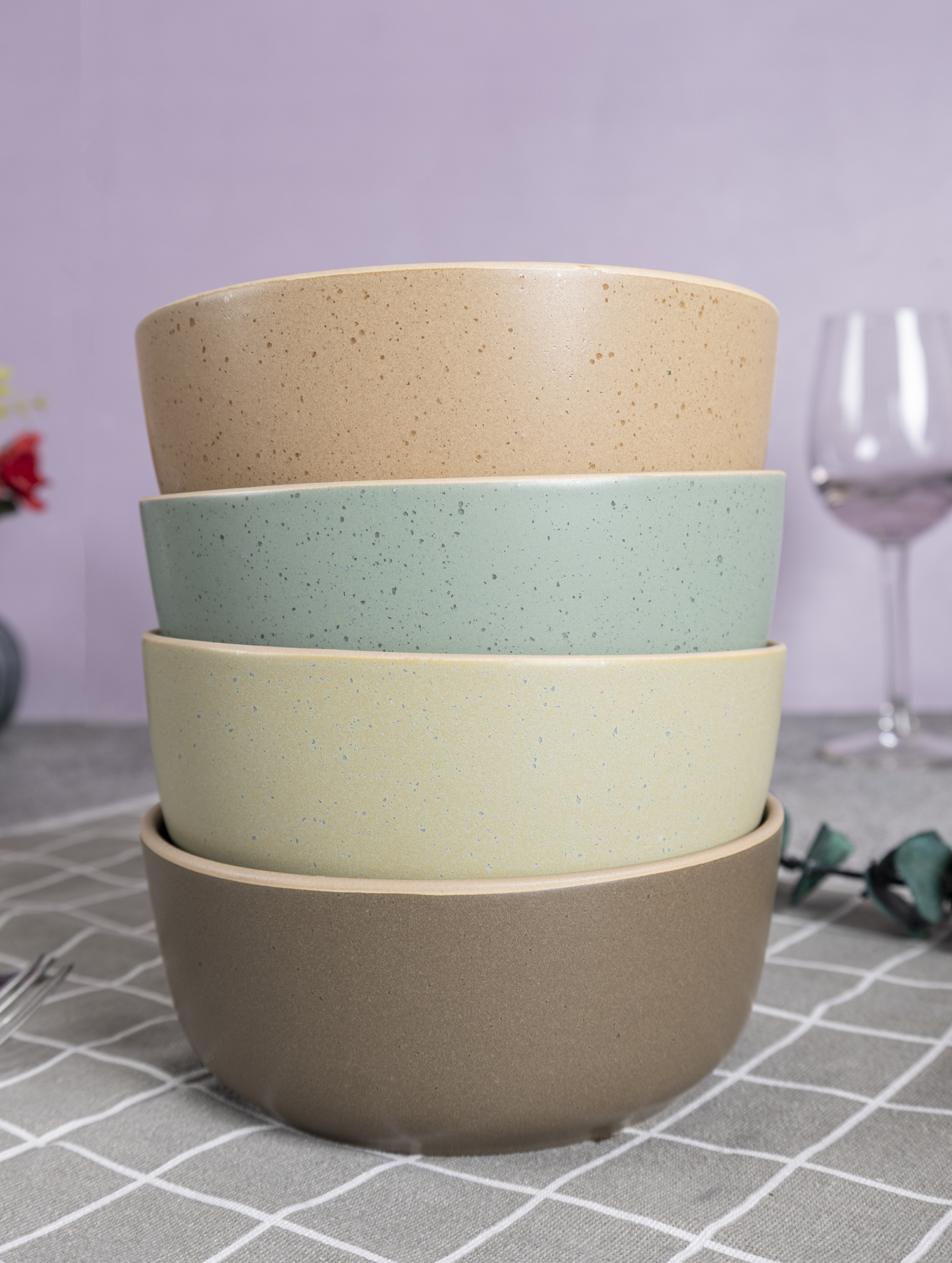 CHANGSHA HAPPY GO Vintage Style Reactive Glaze Stoneware Dinner Set in Warm Earth Tones  |happygodinnerware.com