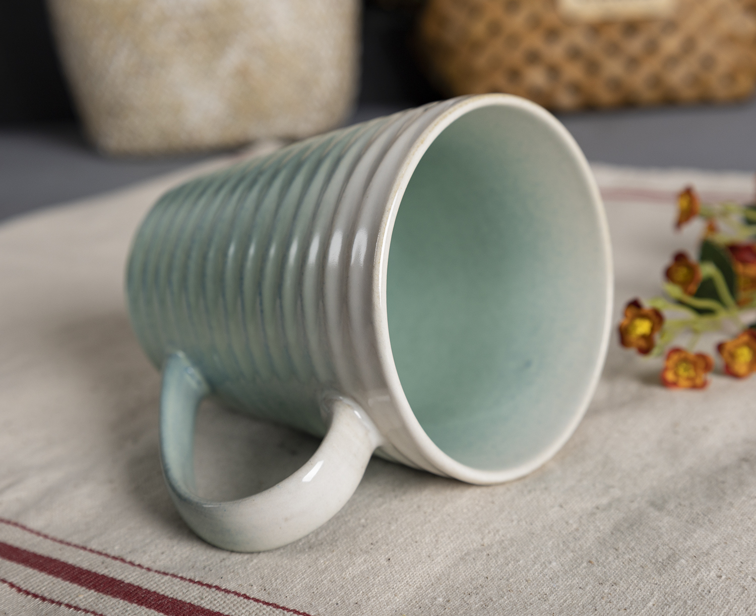 CHANGSHA HAPPY GO  Fresh Light Blue Reactive Glaze Stoneware Dinner Set with Spiral Patterns  |happygodinnerware.com