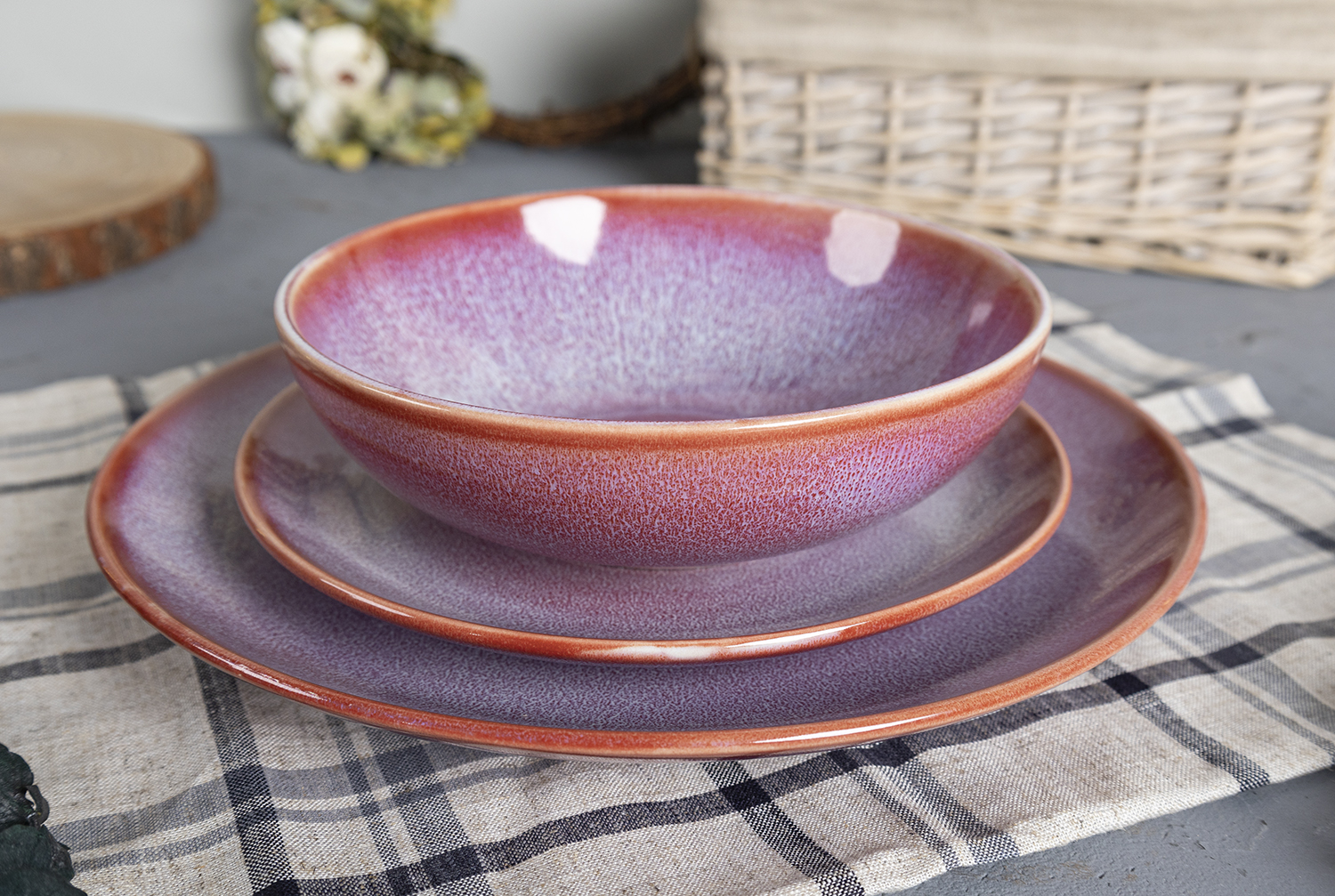 CHANGSHA HAPPY GO  Gradient Multi-Color Reactive Glaze Stoneware Dinner Set with Artistic Finish  |happygodinnerware.com