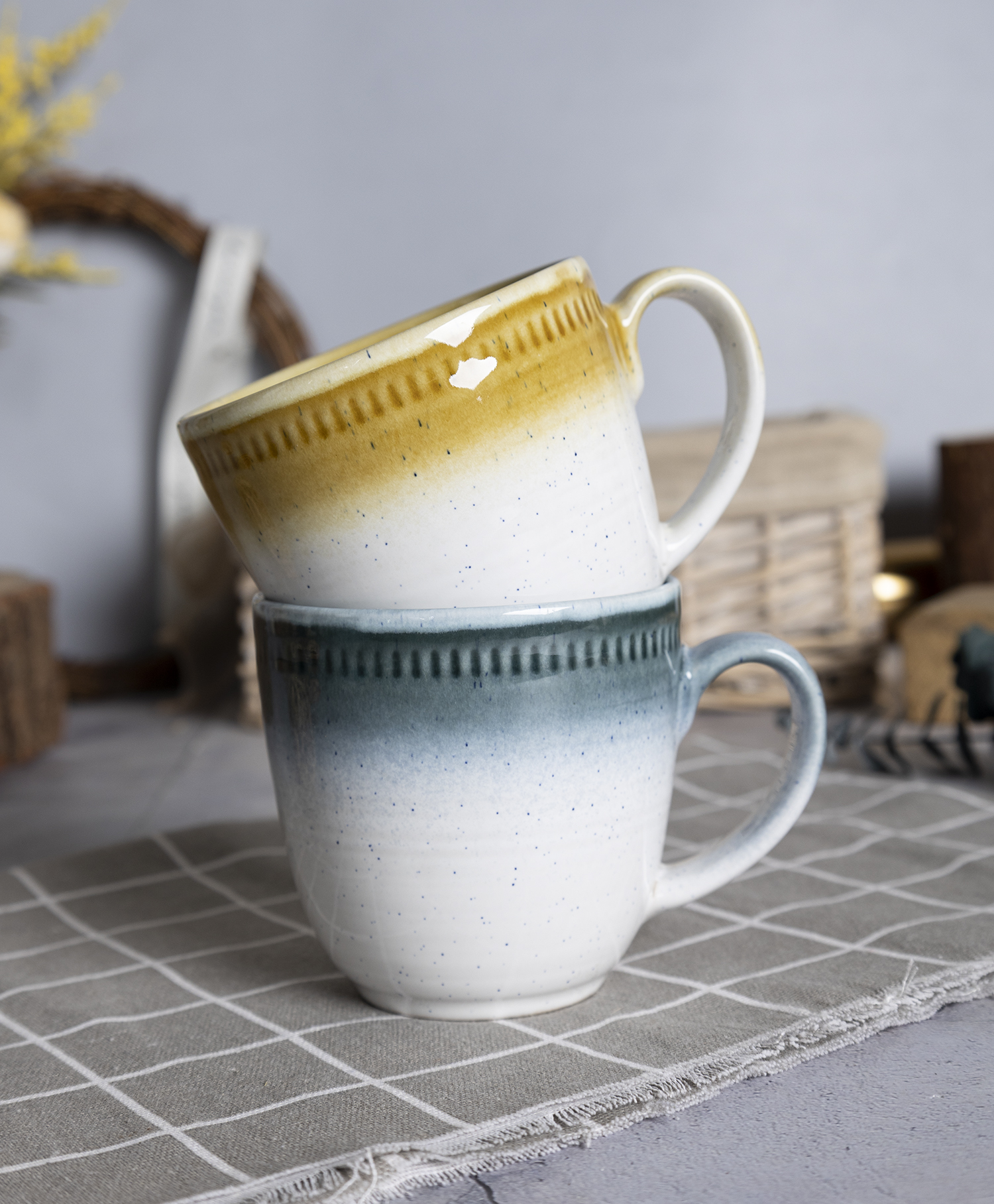 CHANGSHA HAPPY GO  Mediterranean Blue Tone Reactive Glaze Stoneware Dinner Set with Elegant Gradient  |happygodinnerware.com