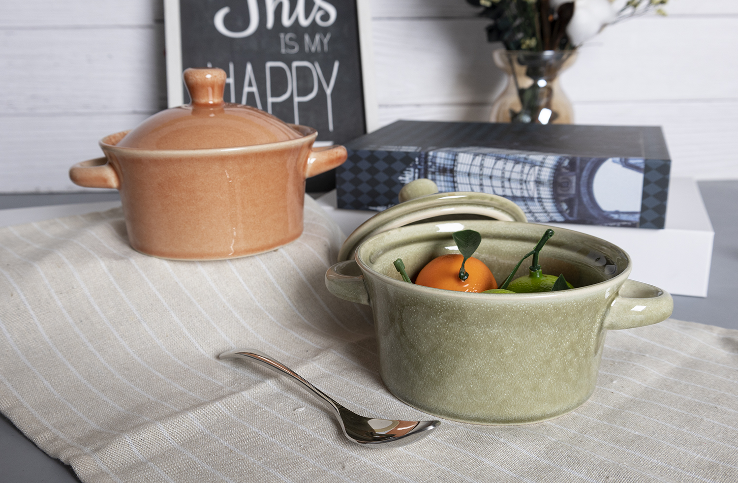CHANGSHA HAPPY GO  Vintage Style Reactive Glaze Stoneware Mini Casserole Pot Set with Lids |Dopamine Series Ceramics  |happygodinnerware.com