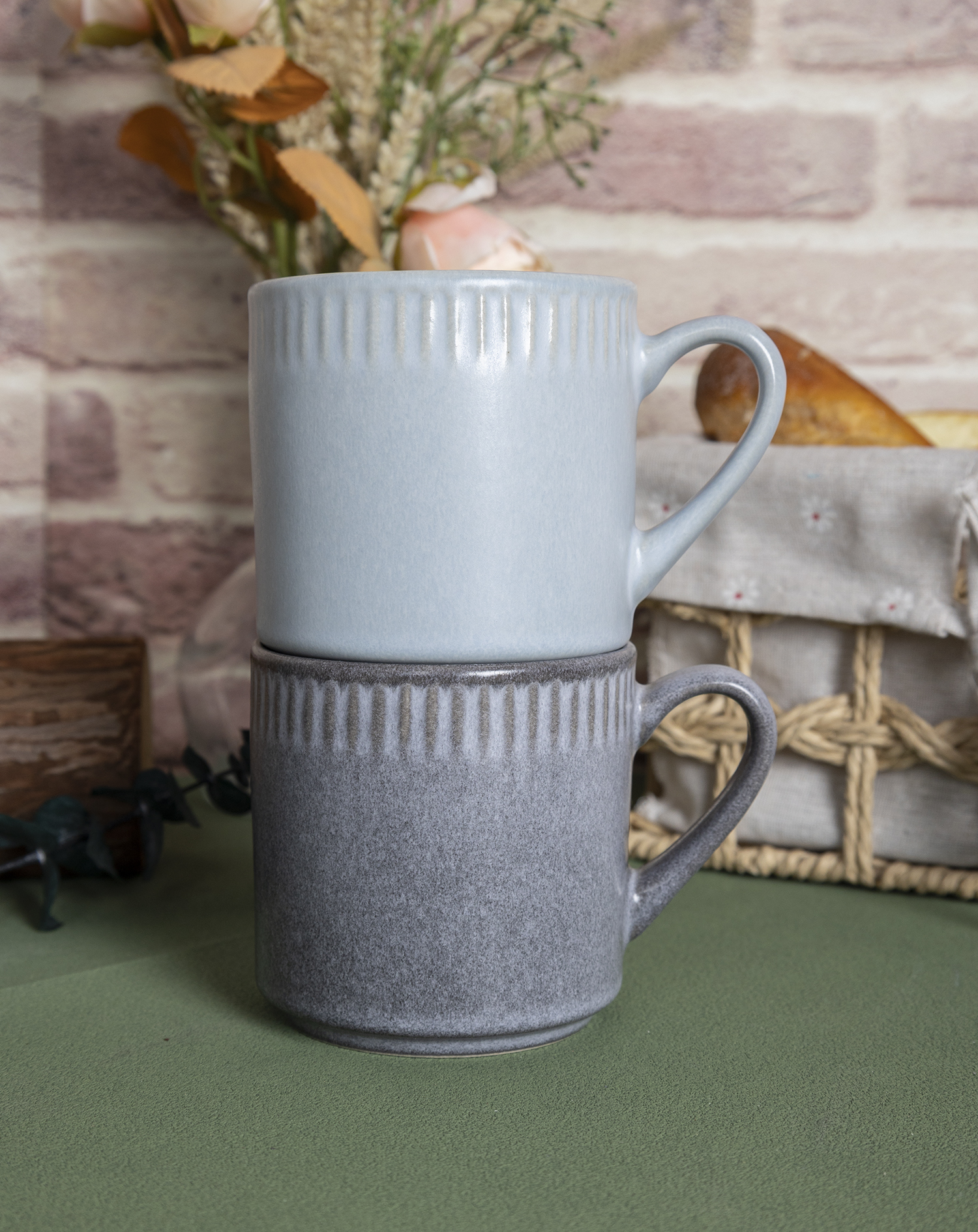 CHANGSHA HAPPY GO  Nordic Embossed Wave Reactive Glaze Stoneware Dinner Set in Soft Neutral Colors  |happygodinnerware.com