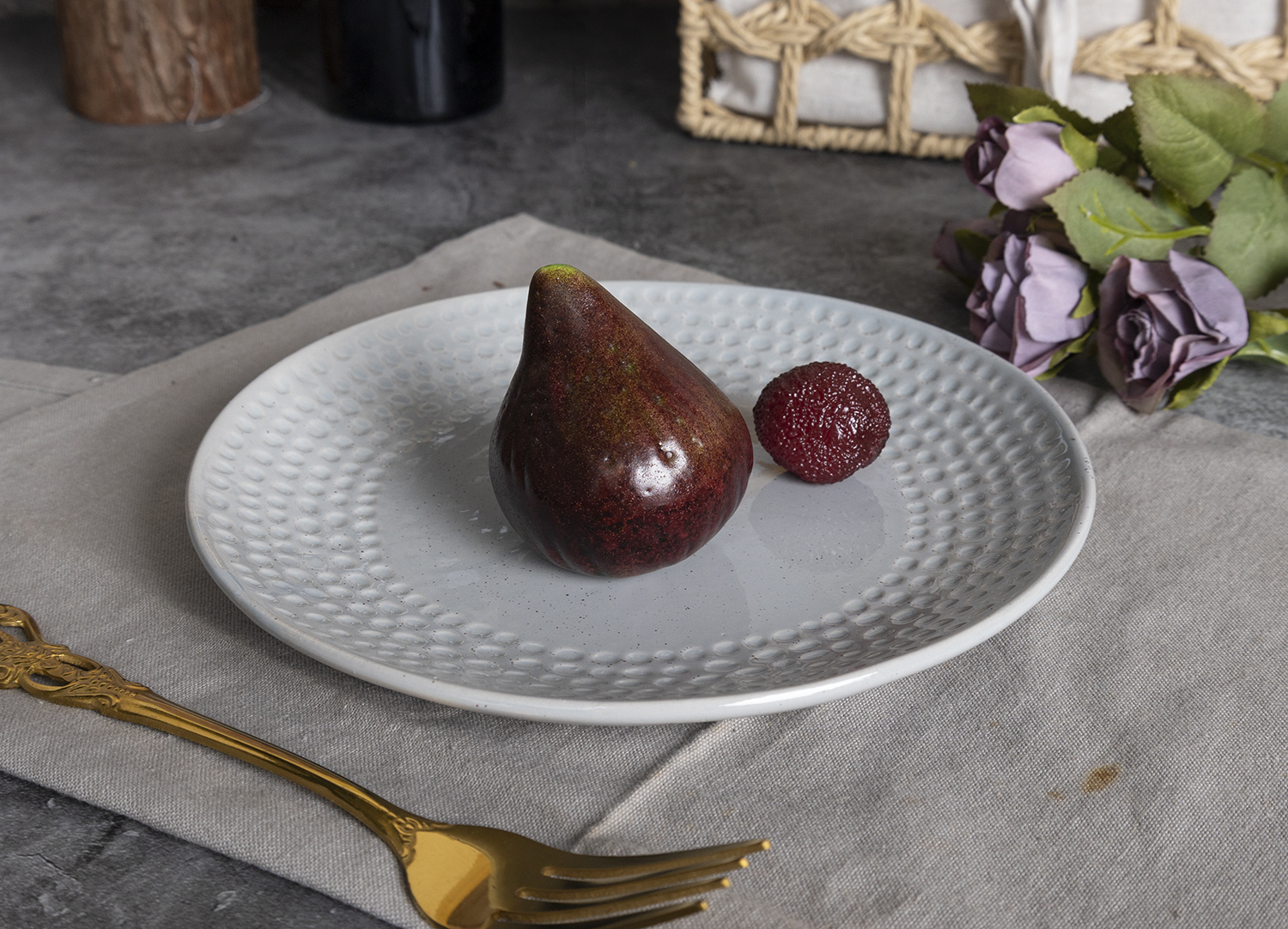 CHANGSHA HAPPY GO  Geometric Embossed Reactive Glaze Stoneware Dinner Set in Elegant Gray Tone  |happygodinnerware.com
