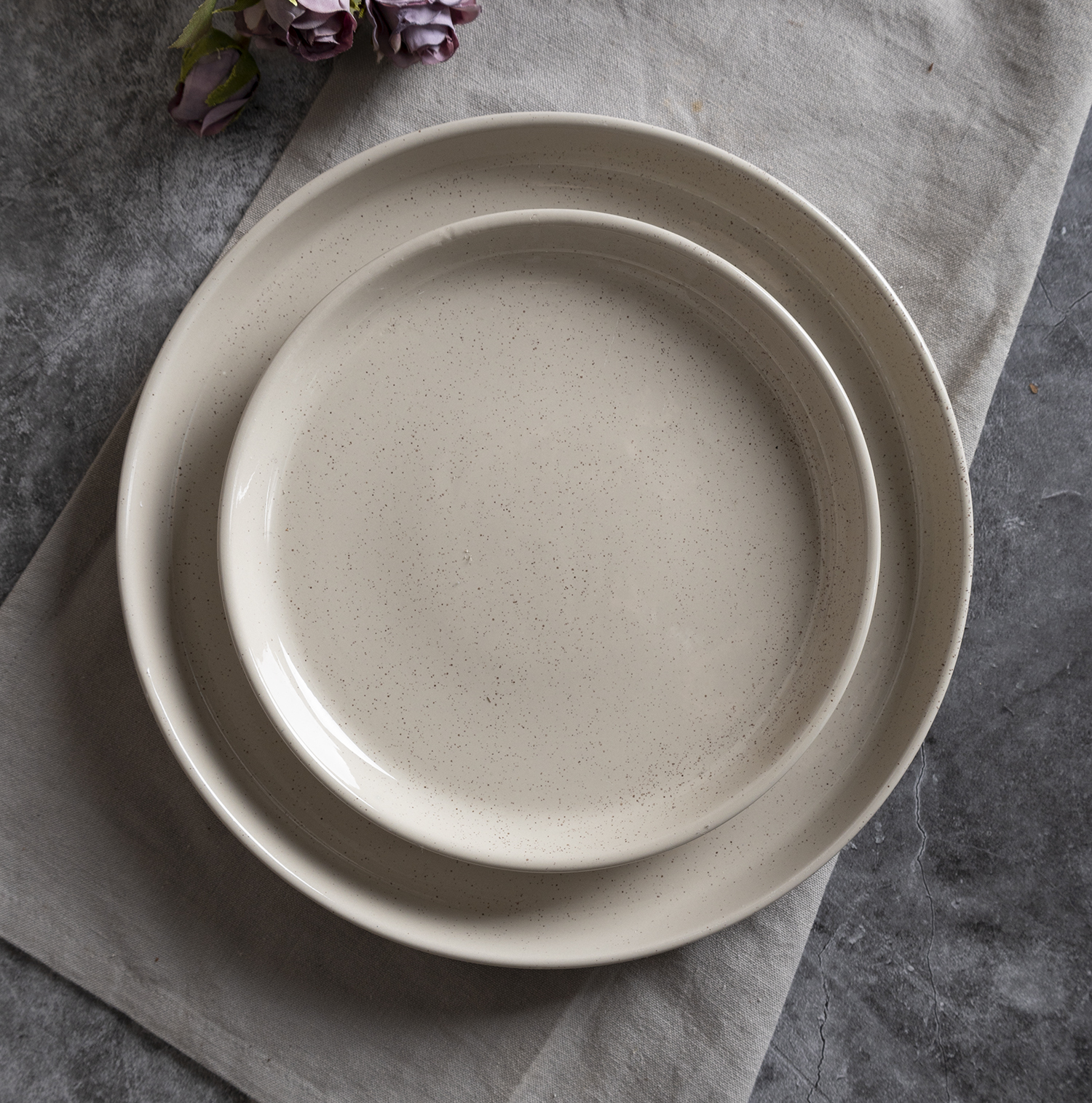 CHANGSHA HAPPY GO  Dot Embossed Reactive Glaze Stoneware Dinner Set in Light Gray with Textured Detail  |happygodinnerware.com