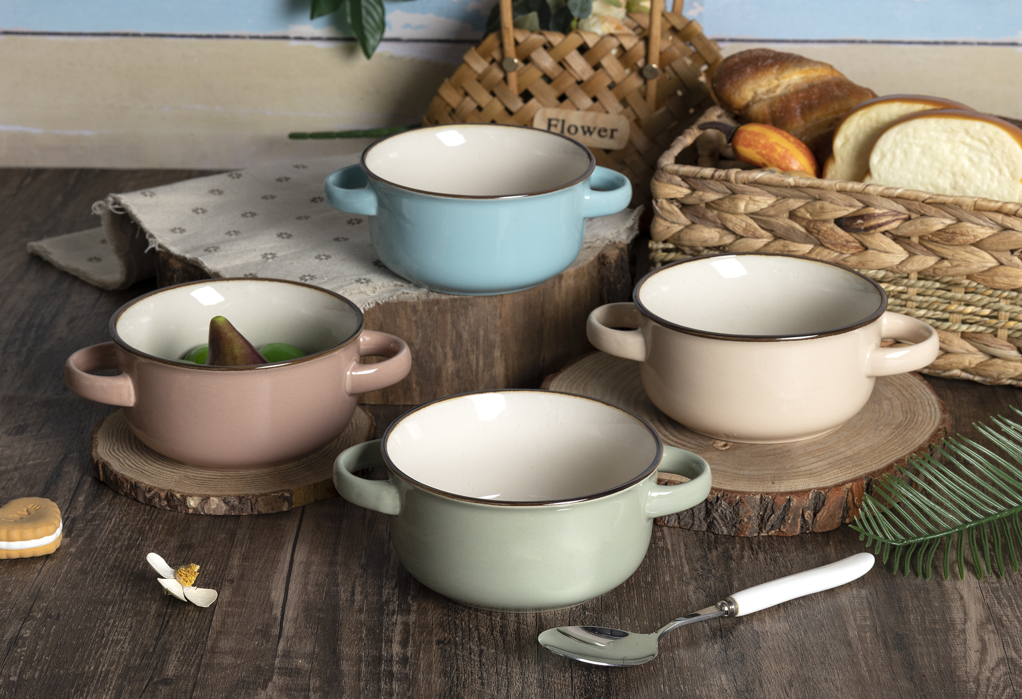 CHANGSHA HAPPY GO Vintage Style Ceramic Soup Bowls with Handles – Color Glazed Stoneware for Home & Restaurant|happygodinnerware.com