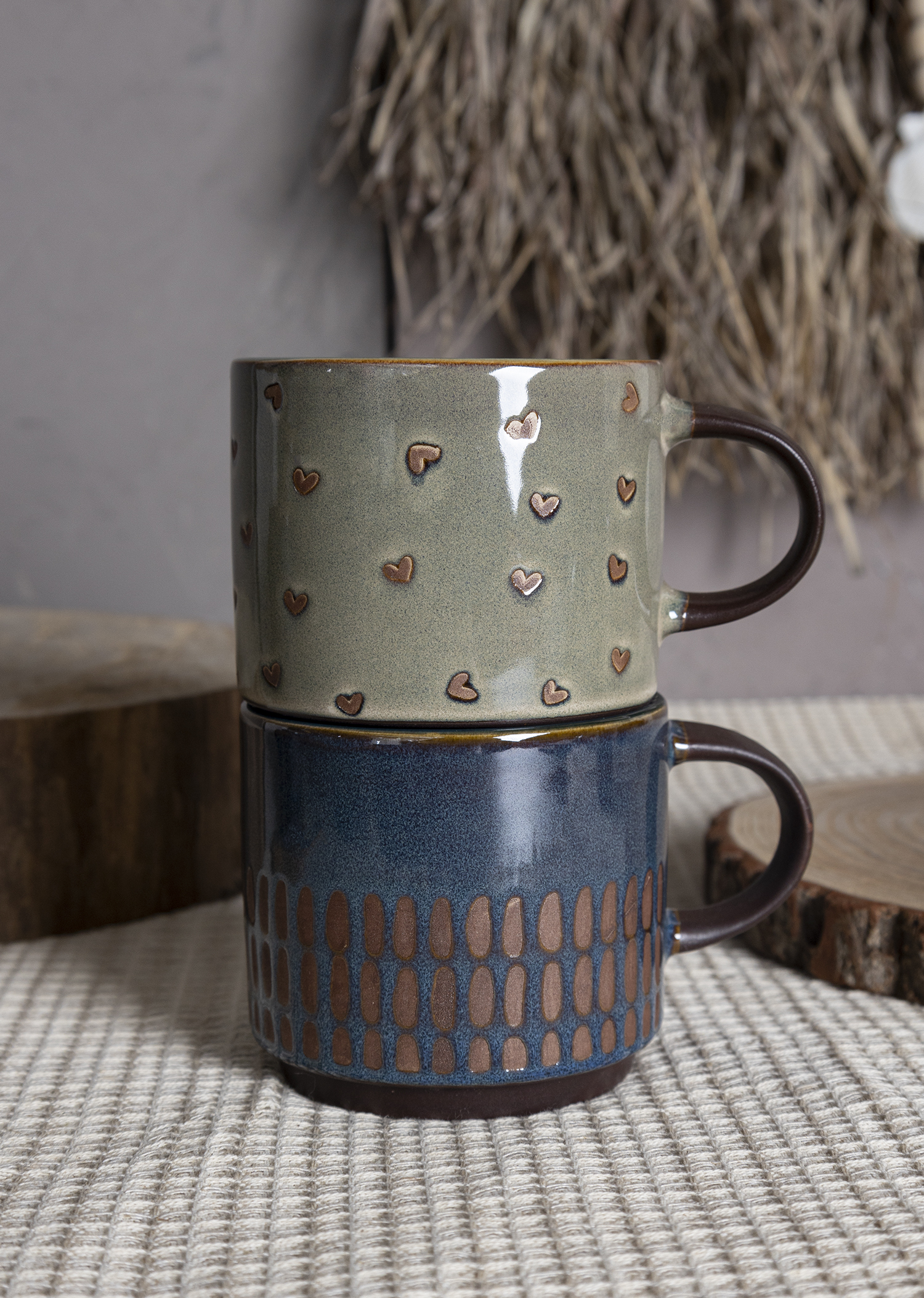 CHANGSHA HAPPY GO Silk screen Vintage Ceramic Coffee Mugs – Handcrafted Rustic Style Cups with Gift Box & Rack Set|happygodinnerware.com