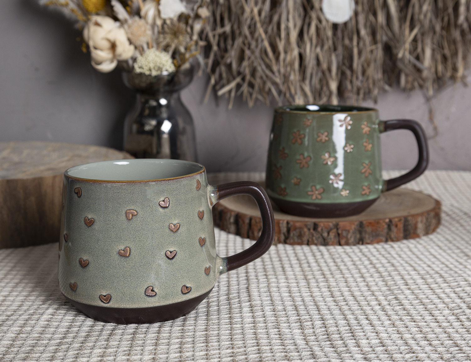 CHANGSHA HAPPY GO Silk screen Vintage Ceramic Coffee Mugs – Handcrafted Rustic Style Cups with Gift Box & Rack Set|happygodinnerware.com