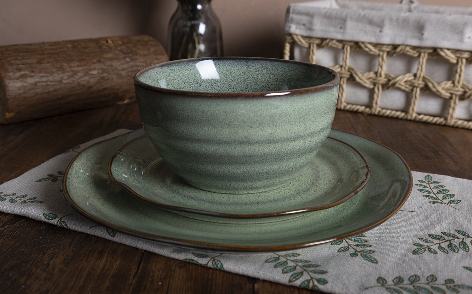 CHANGSHA HAPPY GO Ripple Texture Reactive Glaze Stoneware Dinnerware Set – Handcrafted Look Plates, Bowls & Mugs in Natural Tones|happygodinnerware.com