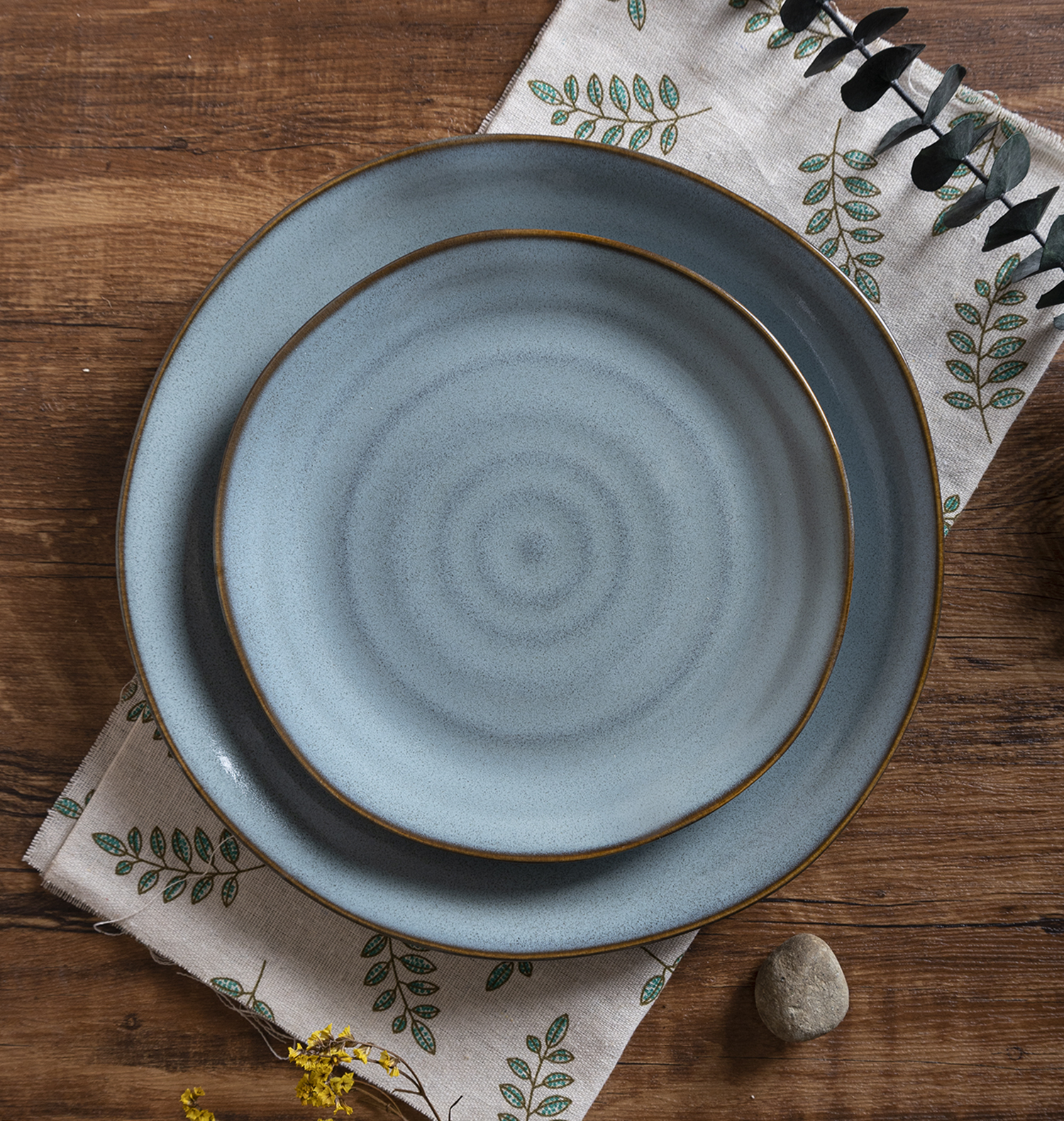 CHANGSHA HAPPY GO Ripple Texture Reactive Glaze Stoneware Dinnerware Set – Handcrafted Look Plates, Bowls & Mugs in Natural Tones|happygodinnerware.com
