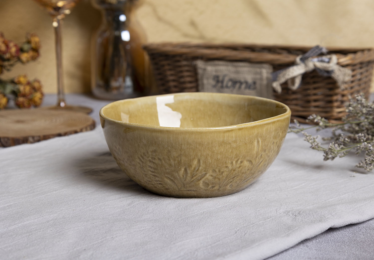 CHANGSHA HAPPY GO Floral Embossed Reactive Glaze Stoneware Dinnerware Set – Nature-Inspired Plates, Bowls & Mugs in Earthy Tones|happygodinnerware.com