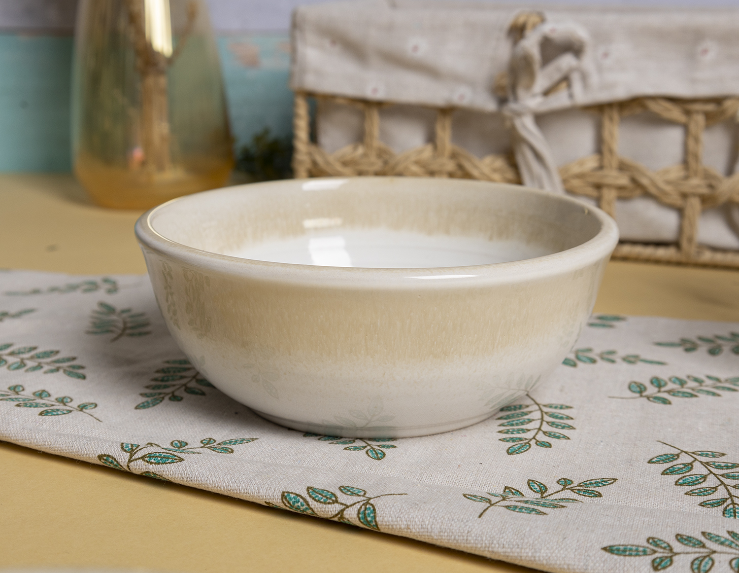 CHANGSHA HAPPY GO Elegant Reactive Glaze Stoneware Dinnerware Set with Gradient Rim Design|happygodinnerware.com