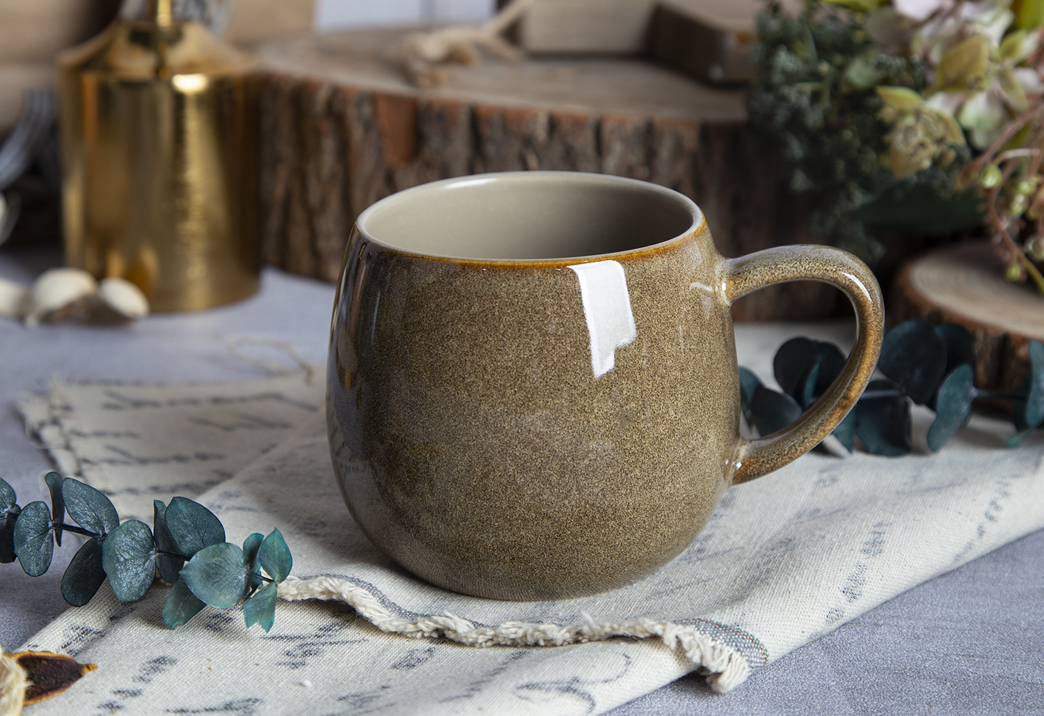 CHANGSHA HAPPY GO Grey, Peach, Yellow, Olive & Brown Globe Reactive Mugs |happygodinnerware.com