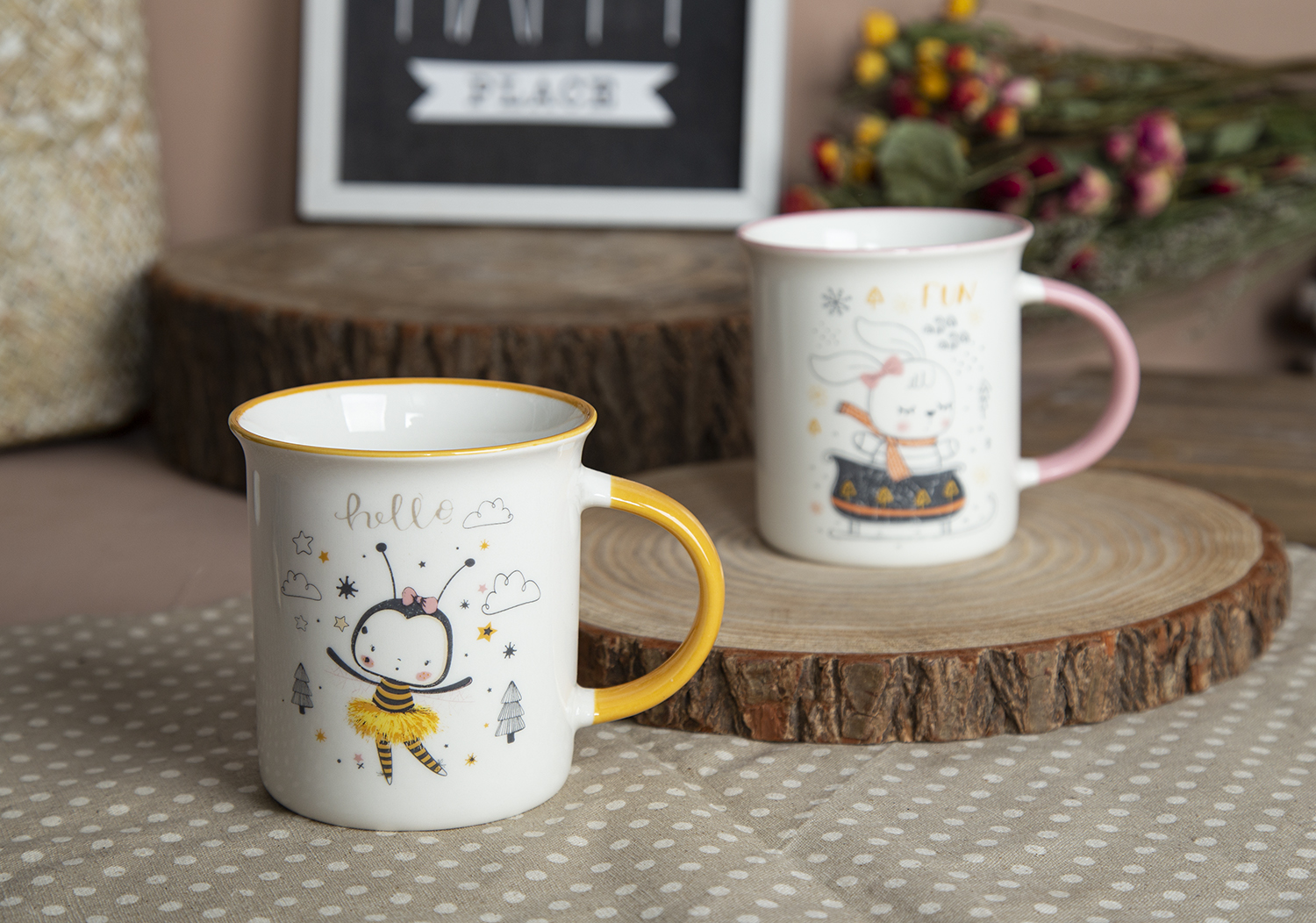 CHANGSHA HAPPY GO Cartoon Decal Mugs with Colored Handles |happygodinnerware.com