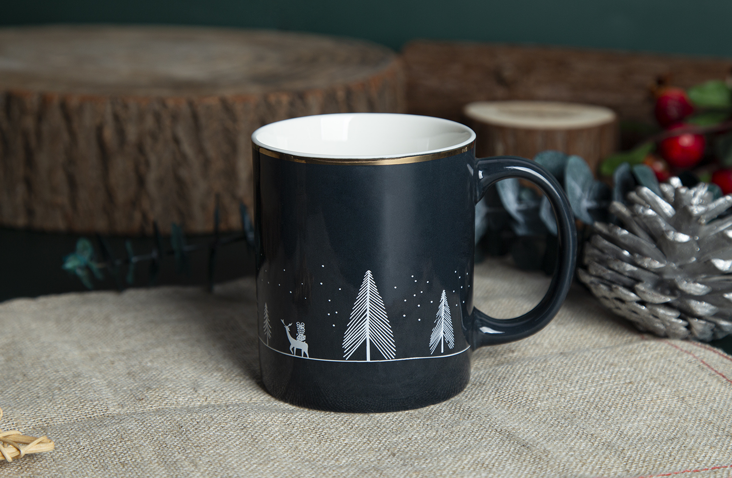 CHANGSHA HAPPY GO Midnight Christmas Decal Mugs in Fine New Bone China |happygodinnerware.com