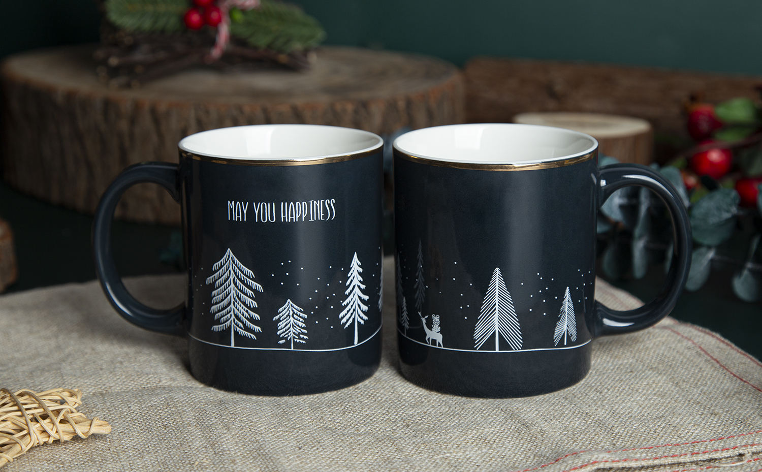 CHANGSHA HAPPY GO Midnight Christmas Decal Mugs in Fine New Bone China |happygodinnerware.com