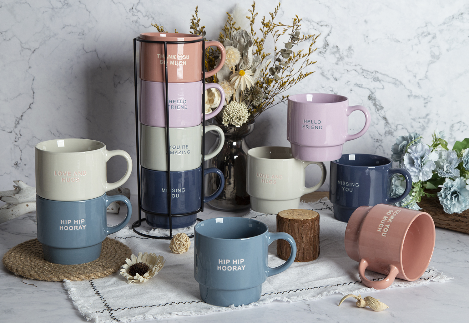 CHANGSHA HAPPY GO Stackable Ceramic Mugs with Inspirational Messages |happygodinnerware.com