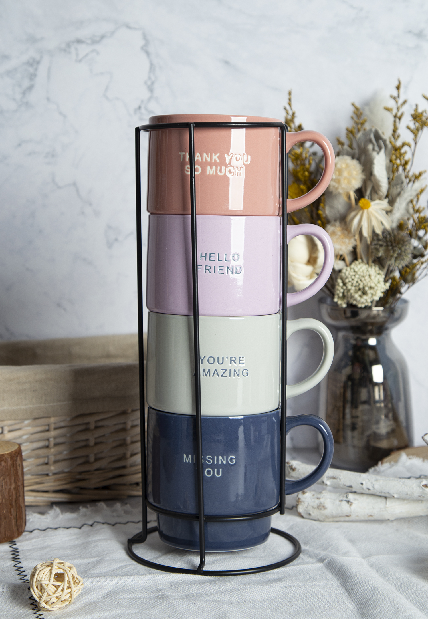 CHANGSHA HAPPY GO Stackable Ceramic Mugs with Inspirational Messages |happygodinnerware.com