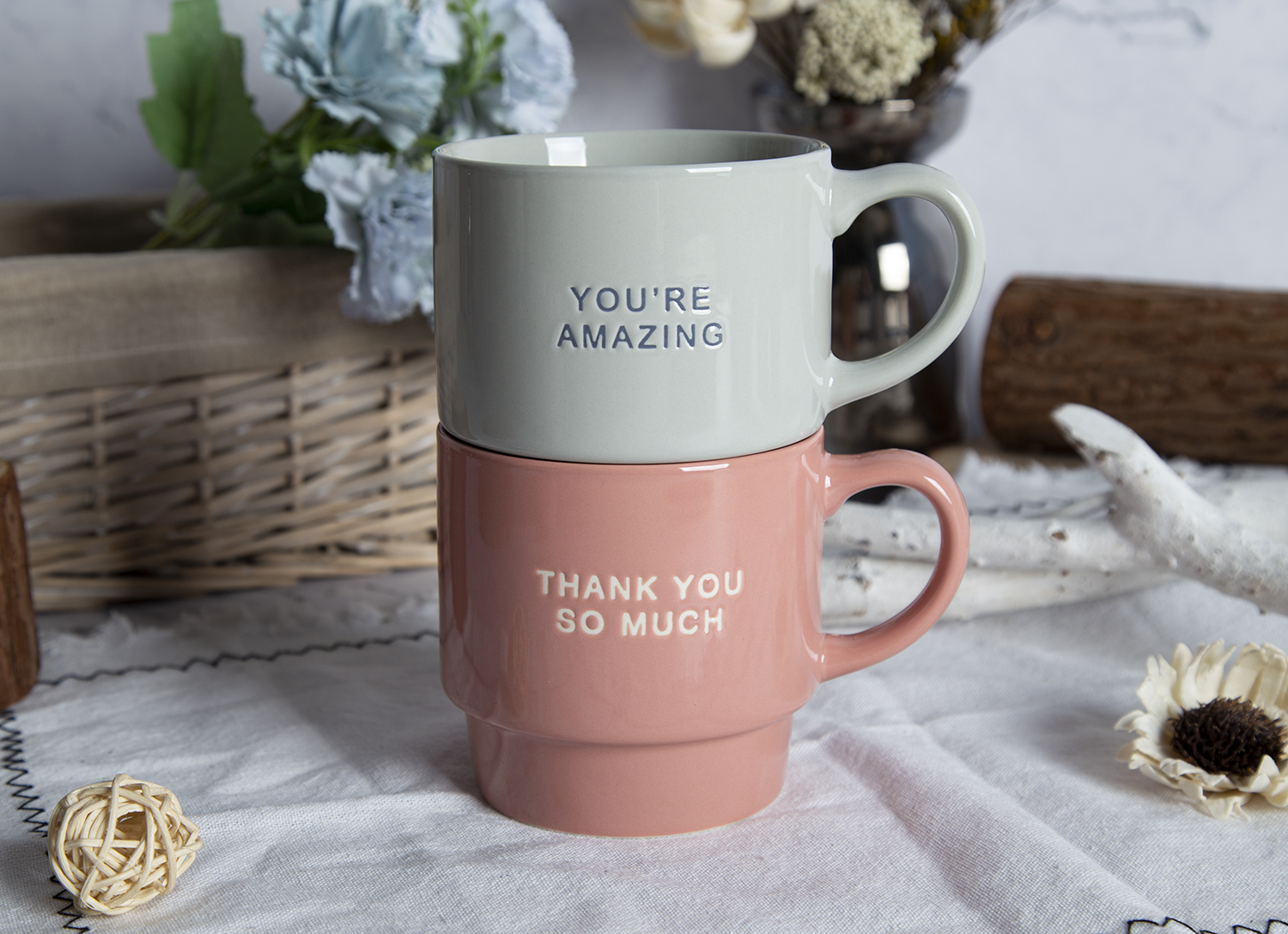 CHANGSHA HAPPY GO Stackable Ceramic Mugs with Inspirational Messages |happygodinnerware.com