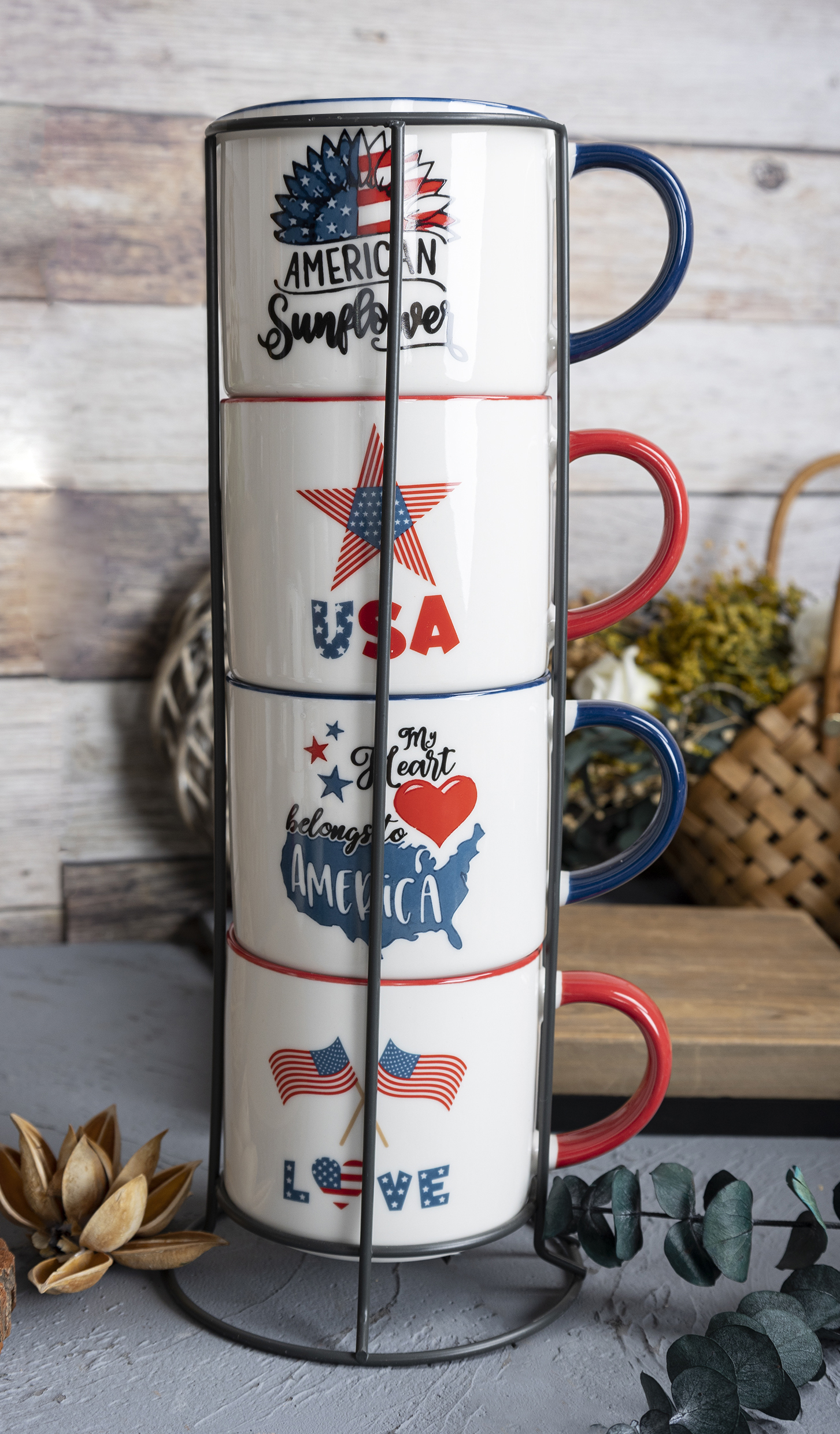 CHANGSHA HAPPY GO  Patriotic American Decal Ceramic Mug Set with Red White Blue Summer Holiday Designs |Dopamine Series Ceramics|happygodinnerware.com