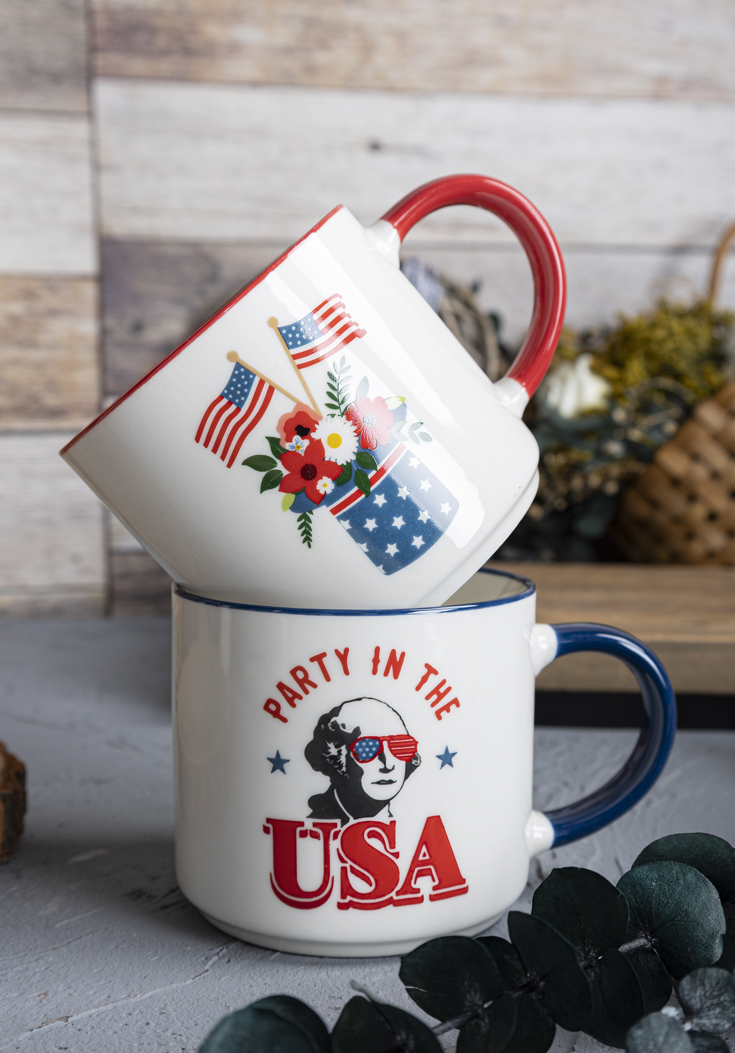 CHANGSHA HAPPY GO  Patriotic American Decal Ceramic Mug Set with Red White Blue Summer Holiday Designs |Dopamine Series Ceramics|happygodinnerware.com
