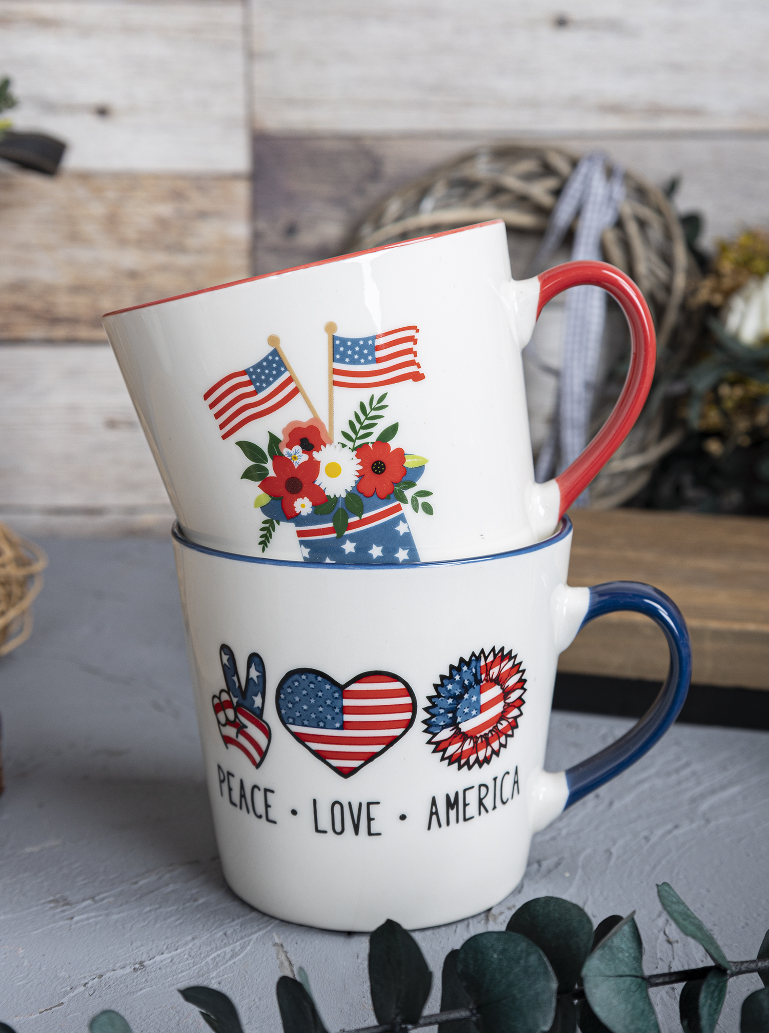 CHANGSHA HAPPY GO  Patriotic American Decal Ceramic Mug Set with Red White Blue Summer Holiday Designs |Dopamine Series Ceramics|happygodinnerware.com