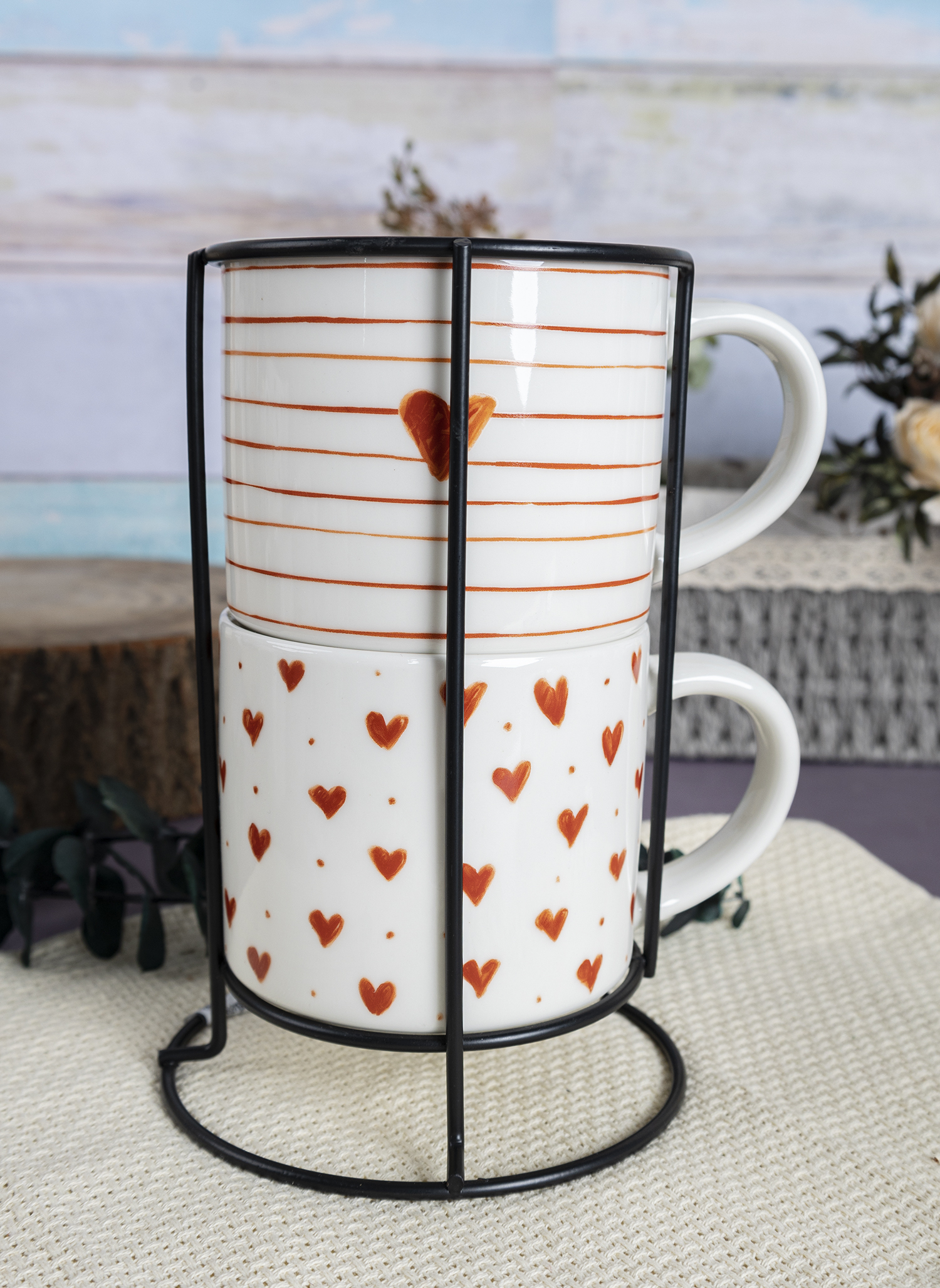 CHANGSHA HAPPY GO  Hand-Drawn Red Heart Line Design New Bone China Mug Set with Whimsical Style for Gifting  |happygodinnerware.com