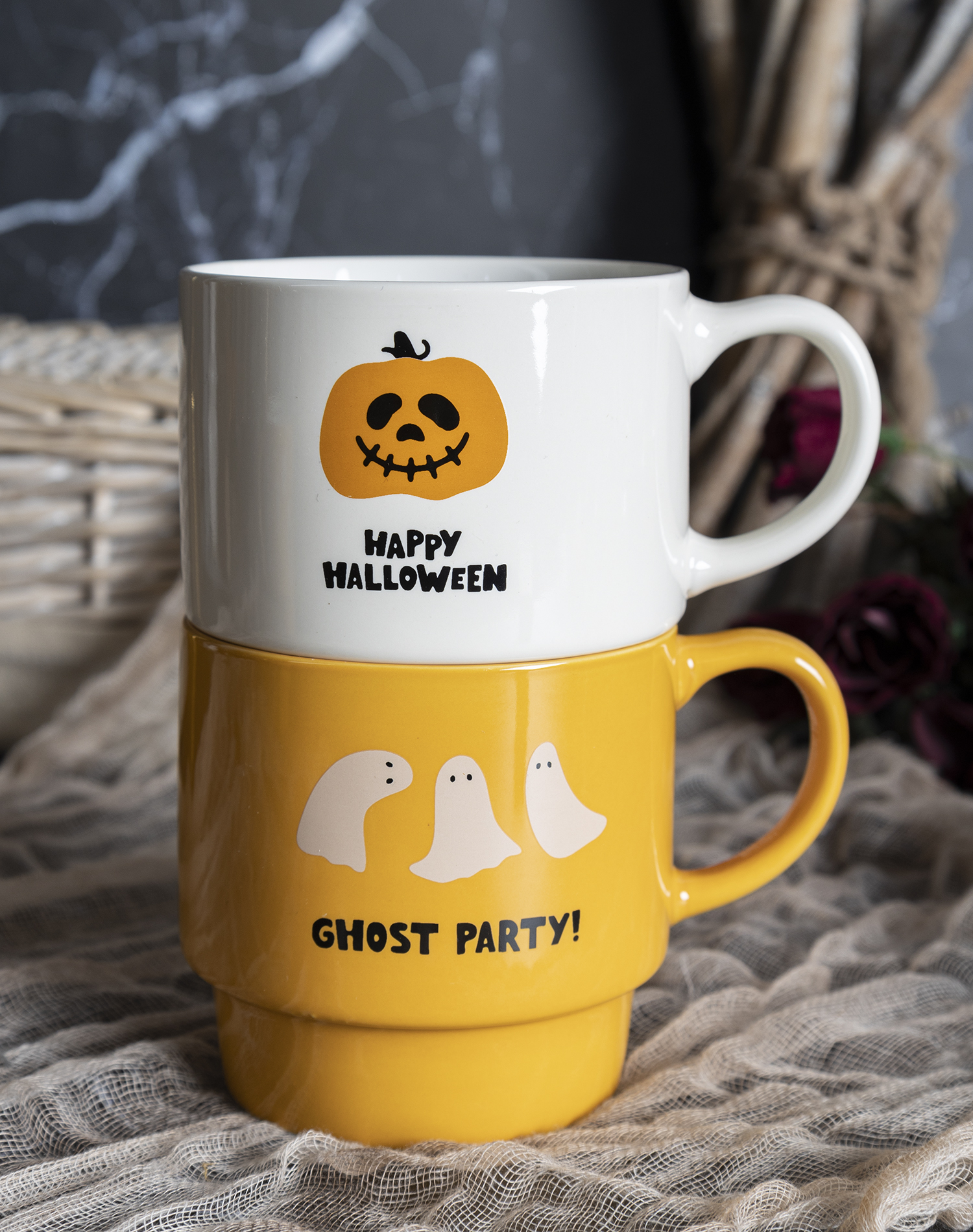 CHANGSHA HAPPY GO  Playful Halloween-Themed New Bone China Mug Set with Cartoon Ghosts and Pumpkins Decals  |happygodinnerware.com