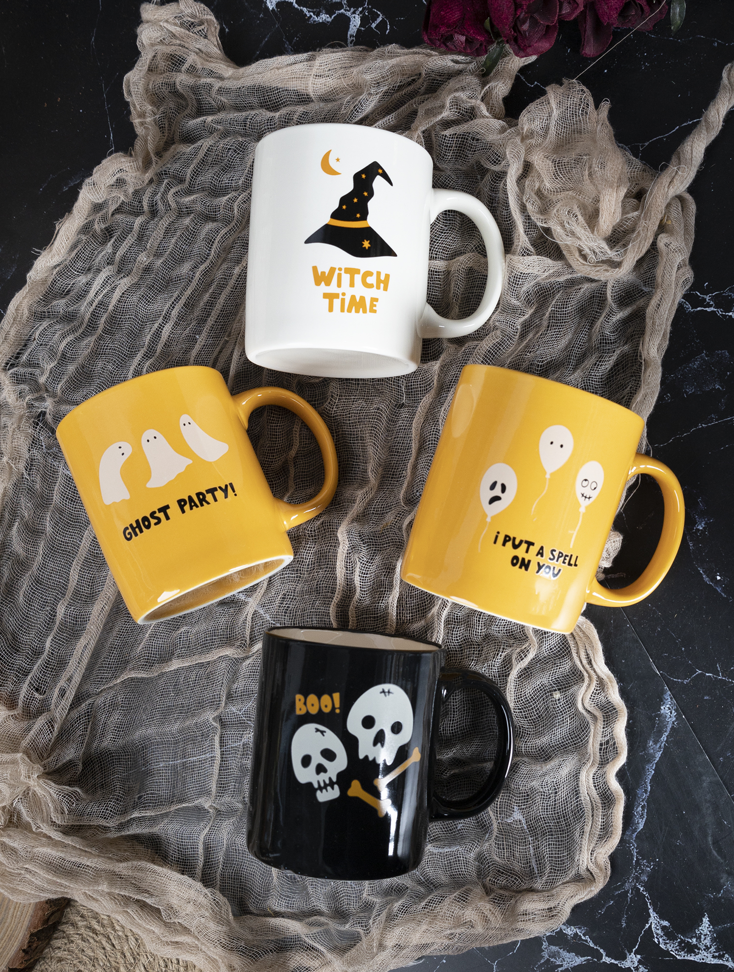 CHANGSHA HAPPY GO  Playful Halloween-Themed New Bone China Mug Set with Cartoon Ghosts and Pumpkins Decals  |happygodinnerware.com