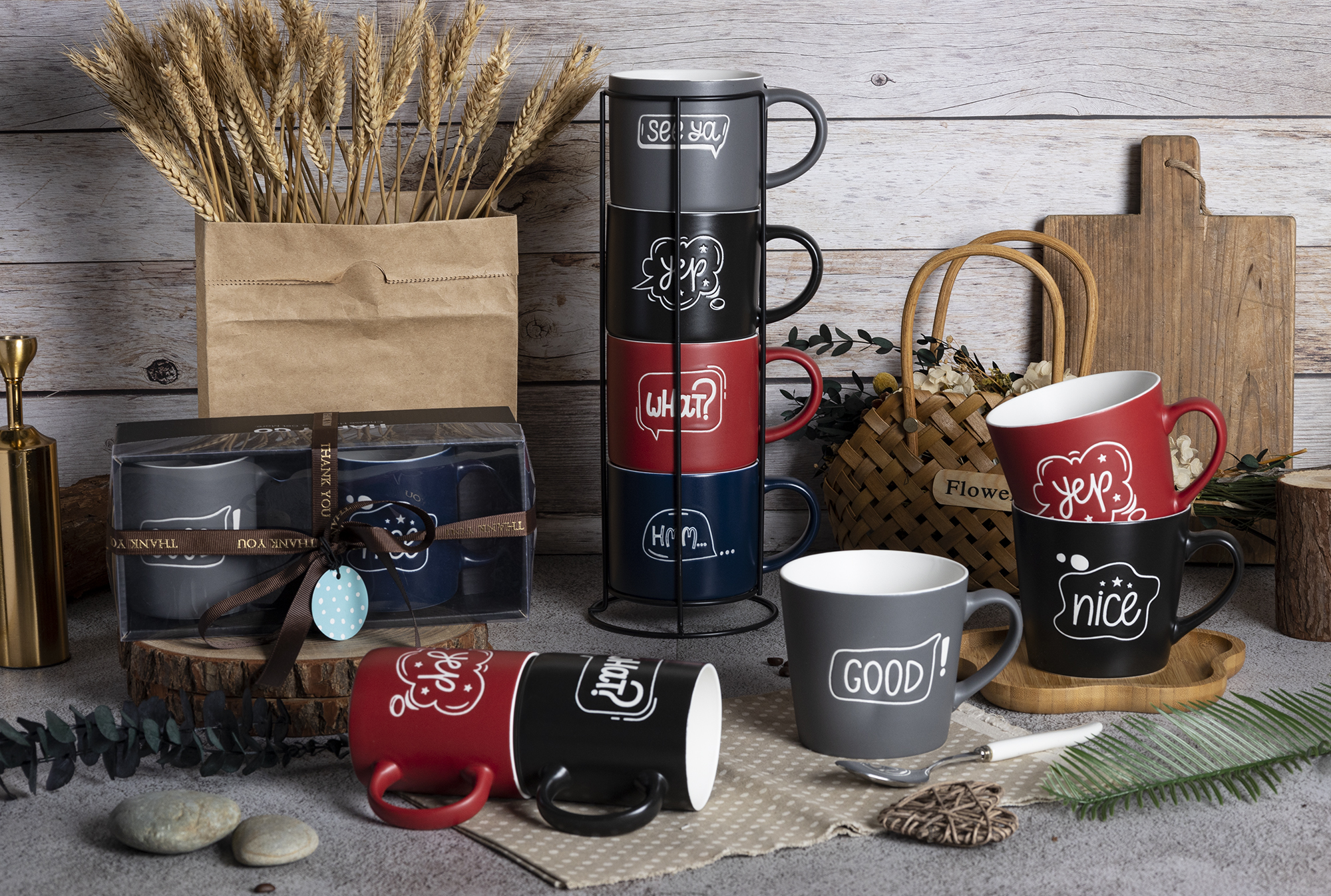 CHANGSHA HAPPY GO  Colorful Graffiti Text New Bone China Mug Set with Matte Finish and Gift Packaging  |happygodinnerware.com
