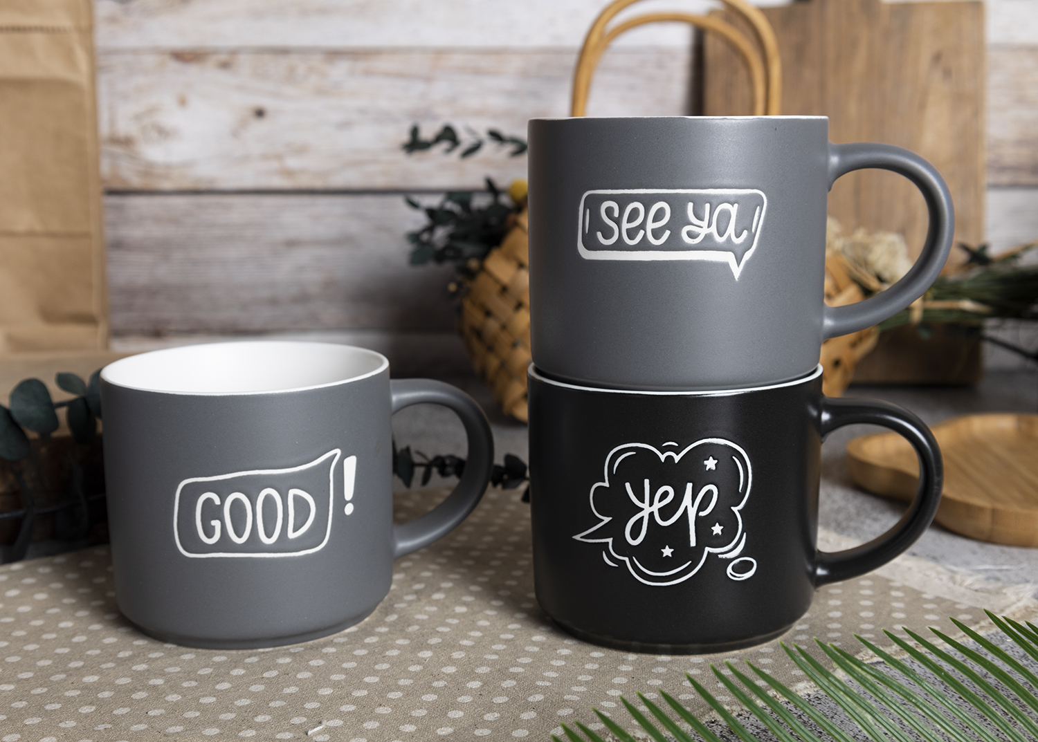 CHANGSHA HAPPY GO  Colorful Graffiti Text New Bone China Mug Set with Matte Finish and Gift Packaging  |happygodinnerware.com