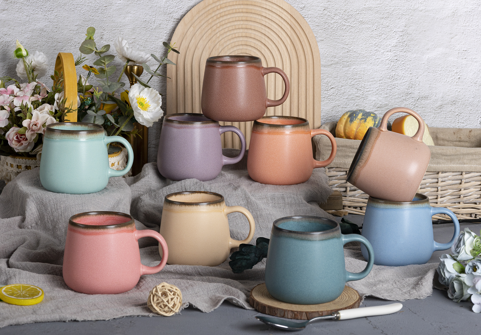 CHANGSHA HAPPY GO  Vintage Matte Reactive Glaze Bone China Mug and Bowl Collection in Pastel Macaron Colors |Dopamine Series Ceramics  |happygodinnerware.com