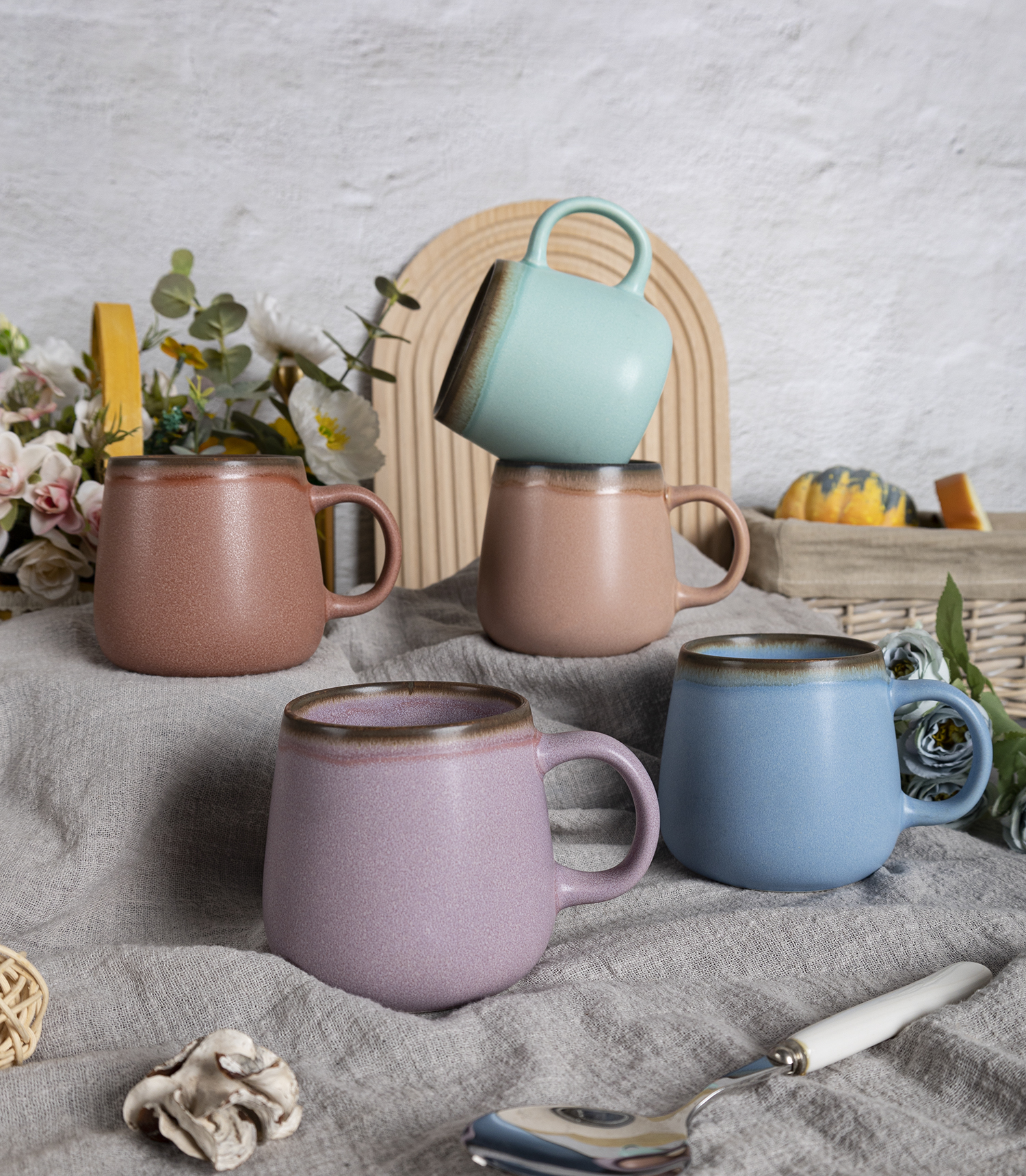 CHANGSHA HAPPY GO  Vintage Matte Reactive Glaze Bone China Mug and Bowl Collection in Pastel Macaron Colors |Dopamine Series Ceramics  |happygodinnerware.com