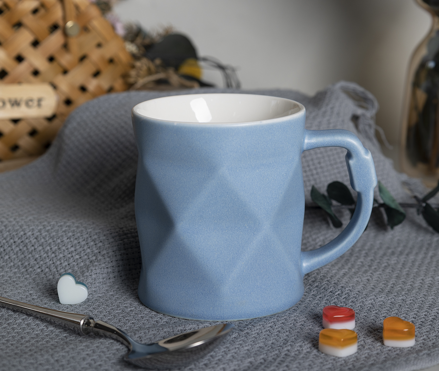 CHANGSHA HAPPY GO Matte Pastel Embossed New Bone China Mugs with Diamond Texture and Artistic Handle |Dopamine Series Ceramics  |happygodinnerware.com