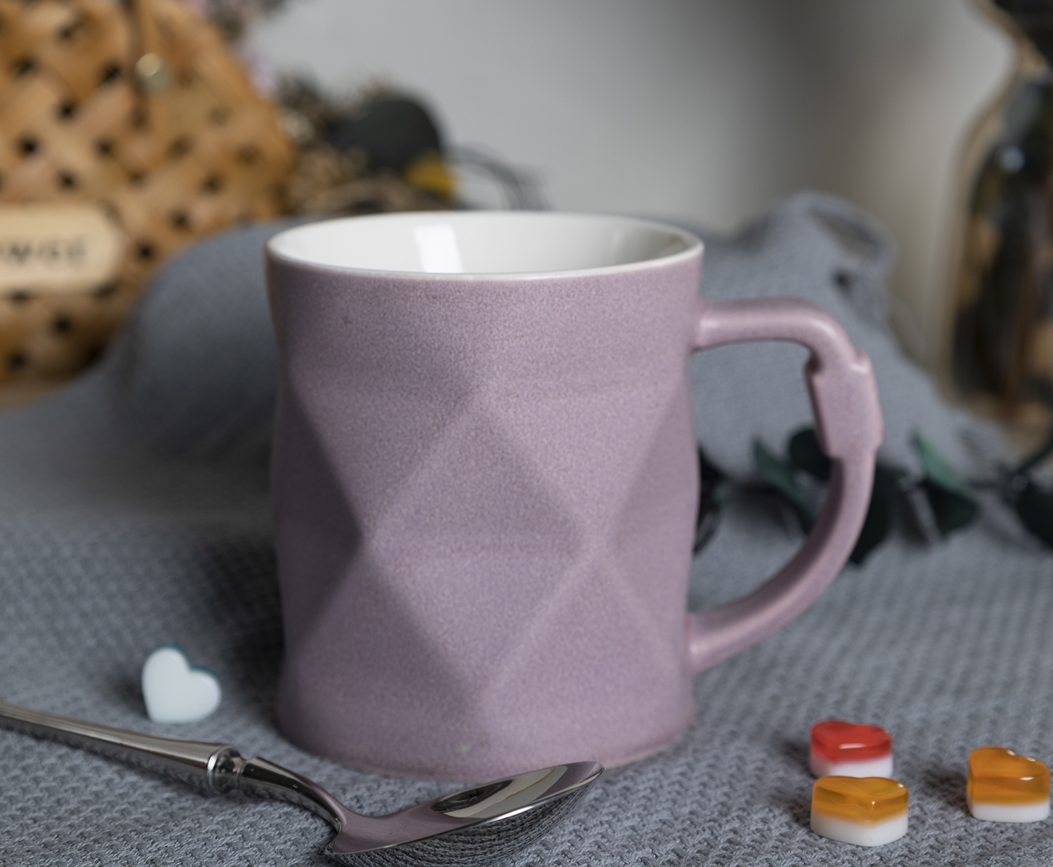 CHANGSHA HAPPY GO Matte Pastel Embossed New Bone China Mugs with Diamond Texture and Artistic Handle |Dopamine Series Ceramics  |happygodinnerware.com