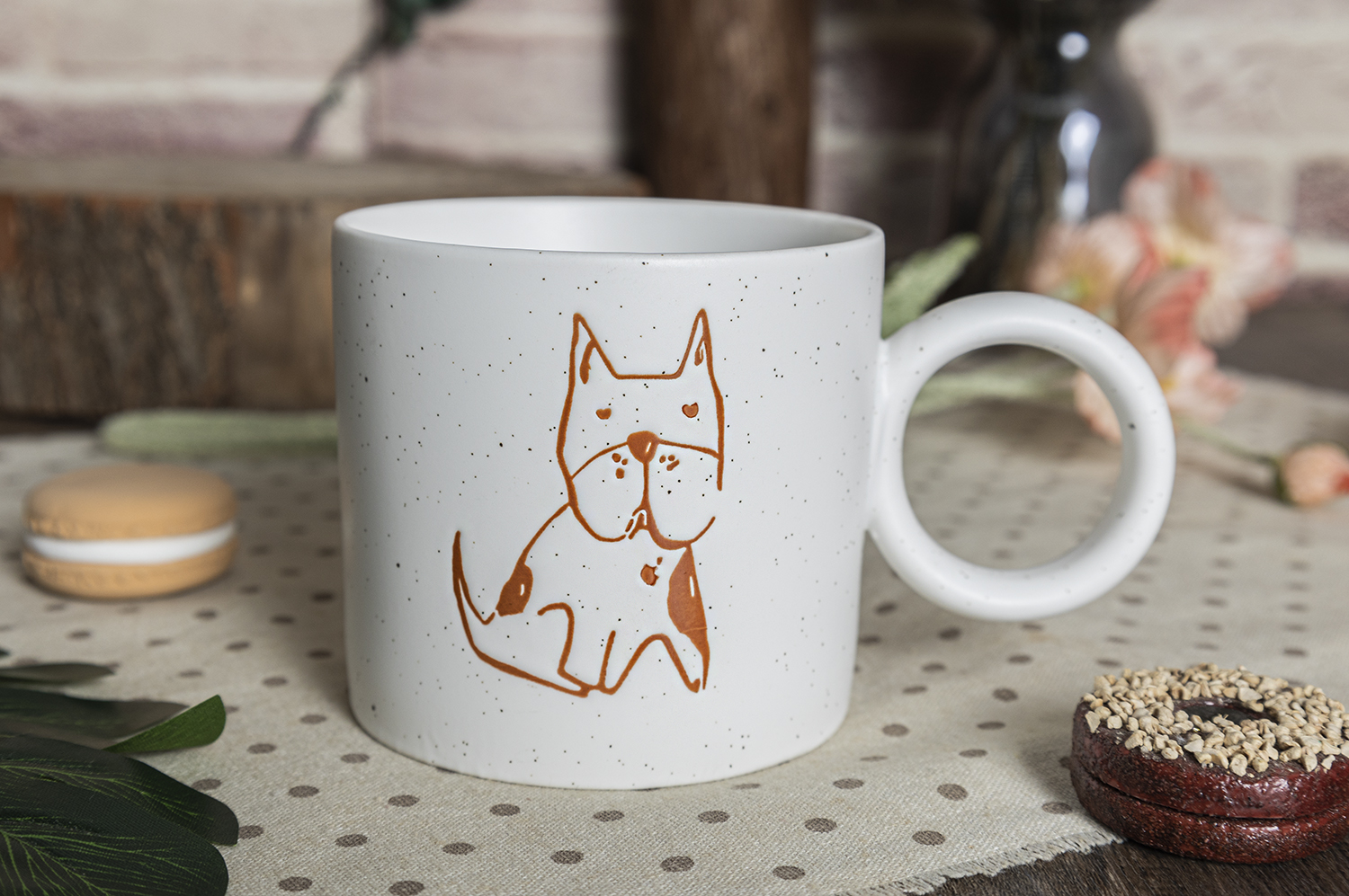 CHANGSHA HAPPY GO  Cartoon Dog Pattern Bone China Mug Set with Rustic Brown Line Art and Modern White Finish |happygodinnerware.com
