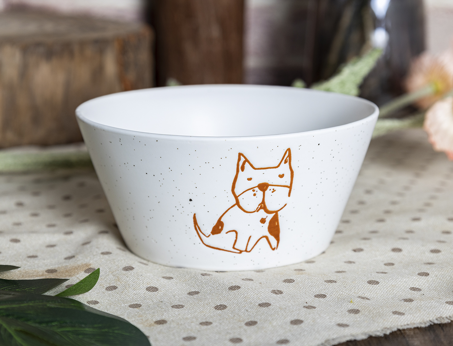 CHANGSHA HAPPY GO  Cartoon Dog Pattern Bone China Mug Set with Rustic Brown Line Art and Modern White Finish |happygodinnerware.com