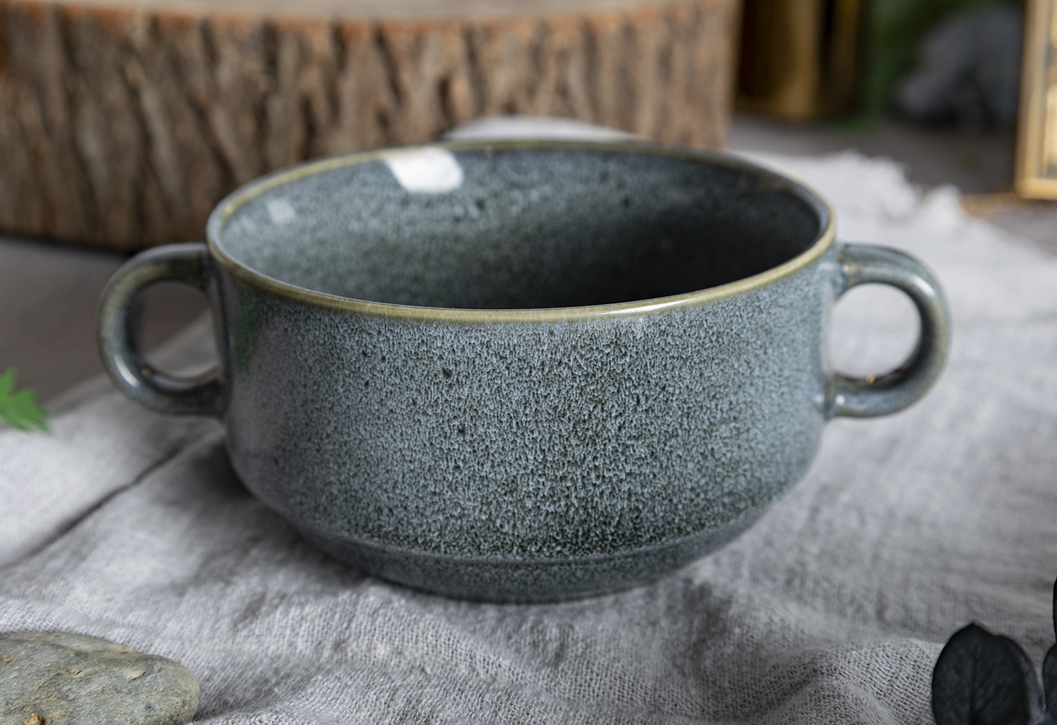 CHANGSHA HAPPY GO  Vintage Reactive Glaze Stoneware Double-Handled Bowl Set for Rustic Kitchen Use  |happygodinnerware.com