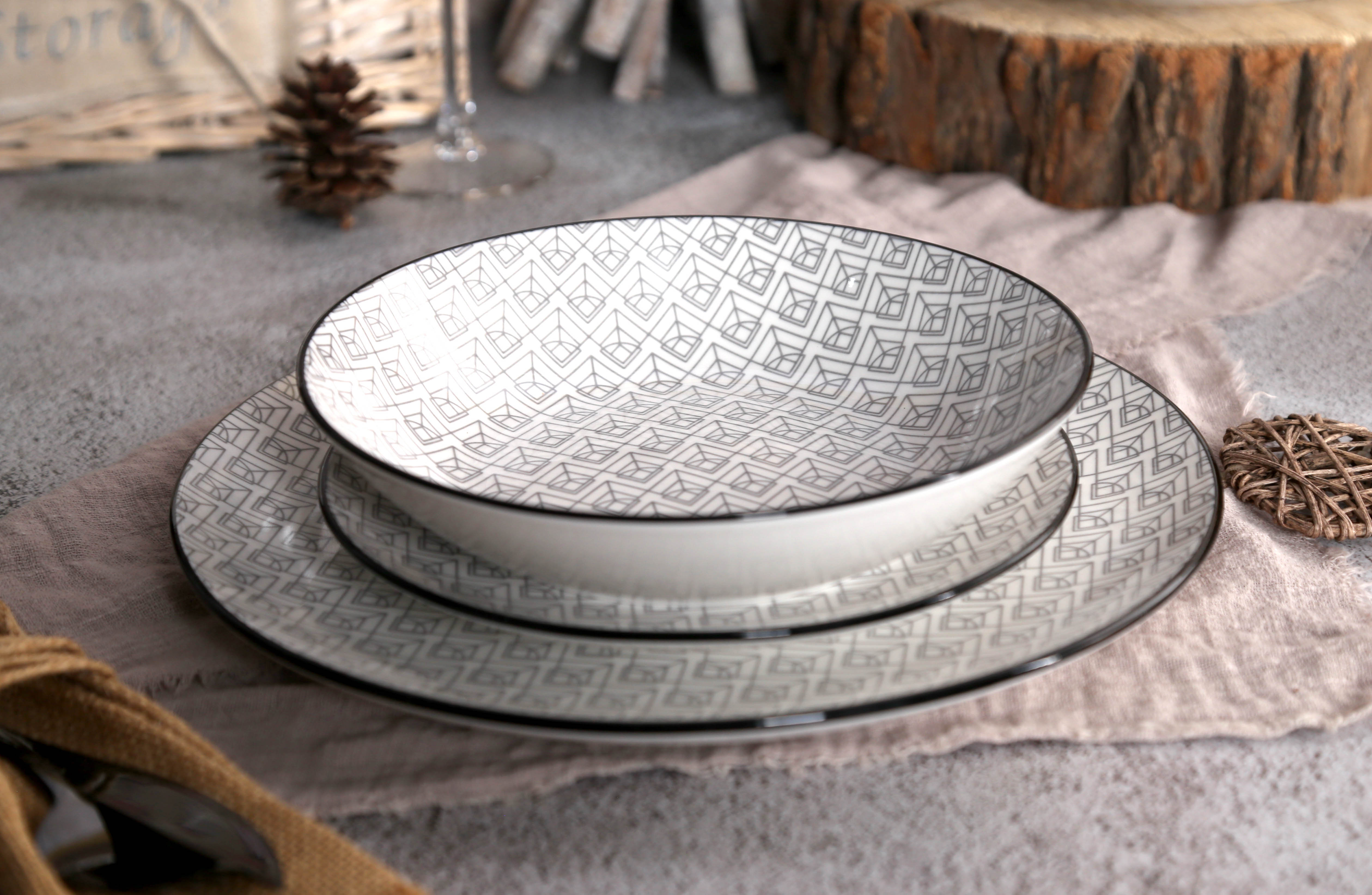 CHANGSHA HAPPY GO Nomad Lines – Printed White Porcelain Dinnerware Set | happygodinnerware.com