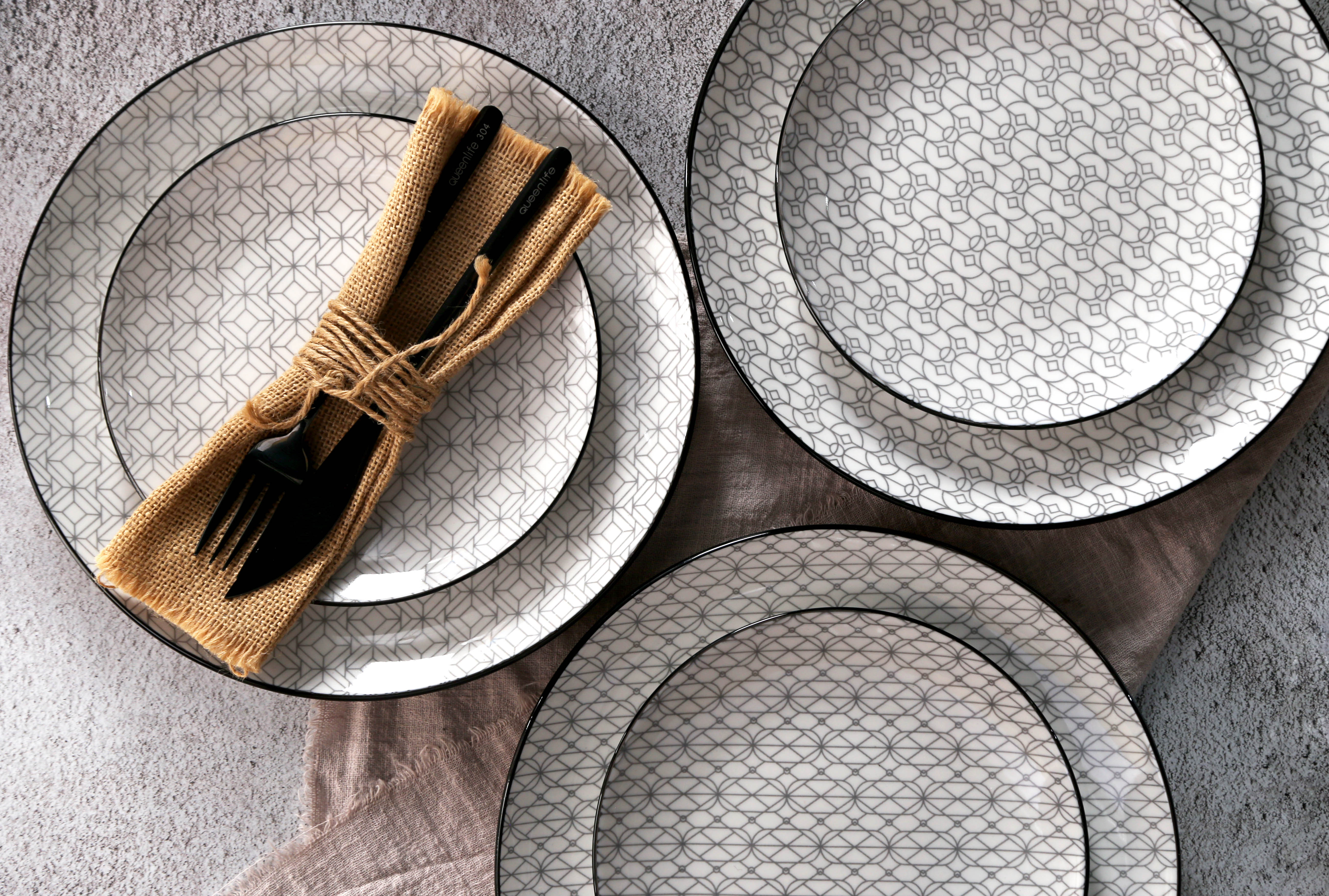 CHANGSHA HAPPY GO Nomad Lines – Printed White Porcelain Dinnerware Set | happygodinnerware.com