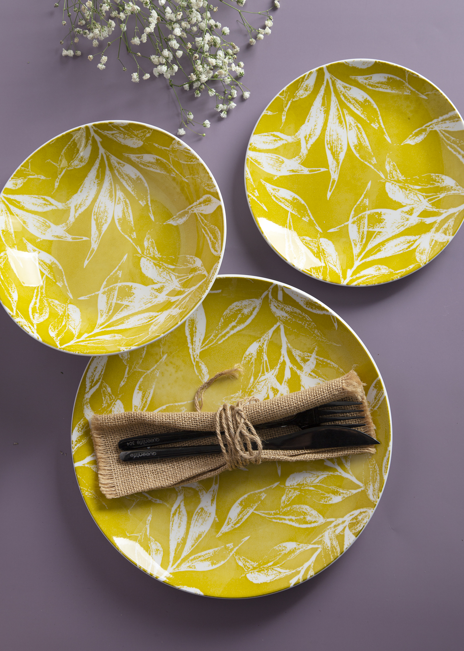 CHANGSHA HAPPY GO White Porcelain Printed Leaf Pattern Dinnerware Set |Dopamine Series Ceramics|happygodinnerware.com