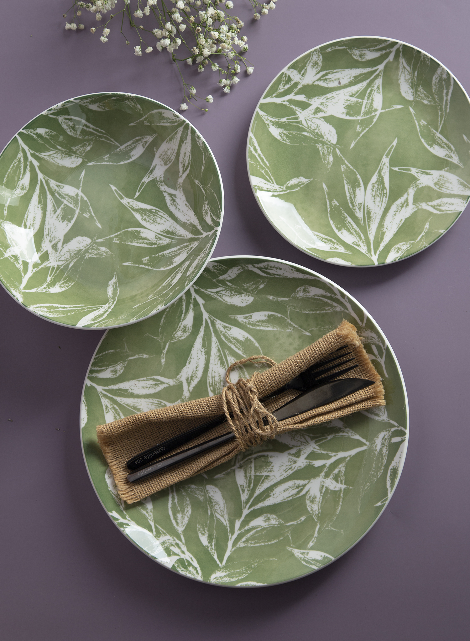 CHANGSHA HAPPY GO White Porcelain Printed Leaf Pattern Dinnerware Set |Dopamine Series Ceramics|happygodinnerware.com